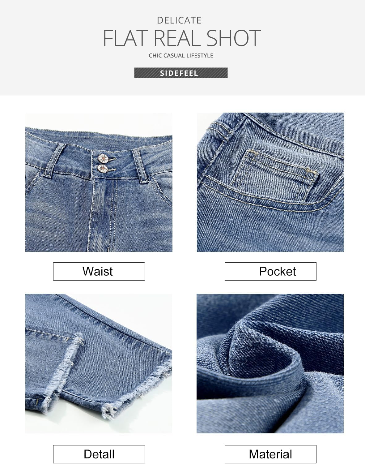 Women's High Waisted Jeans Strechy Raw Hem Straight Leg Denim Pants with Pockets