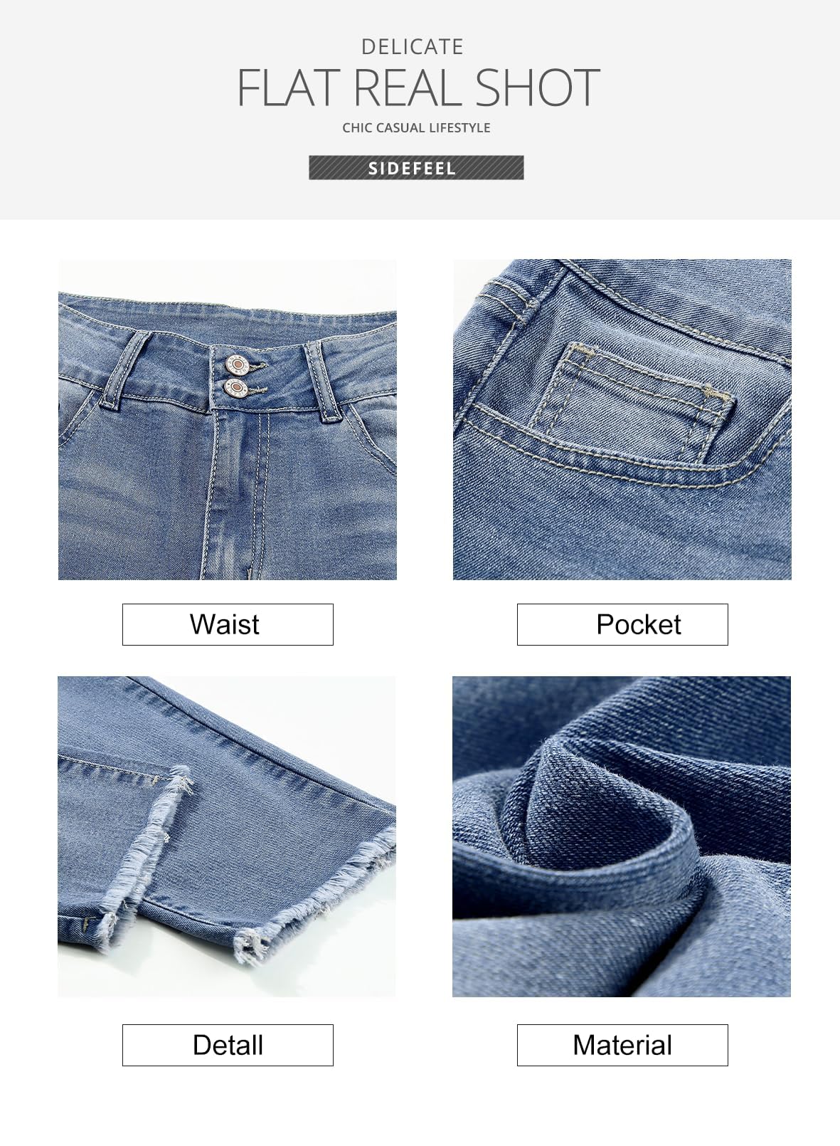 Women's High Waisted Jeans Strechy Raw Hem Straight Leg Denim Pants with Pockets