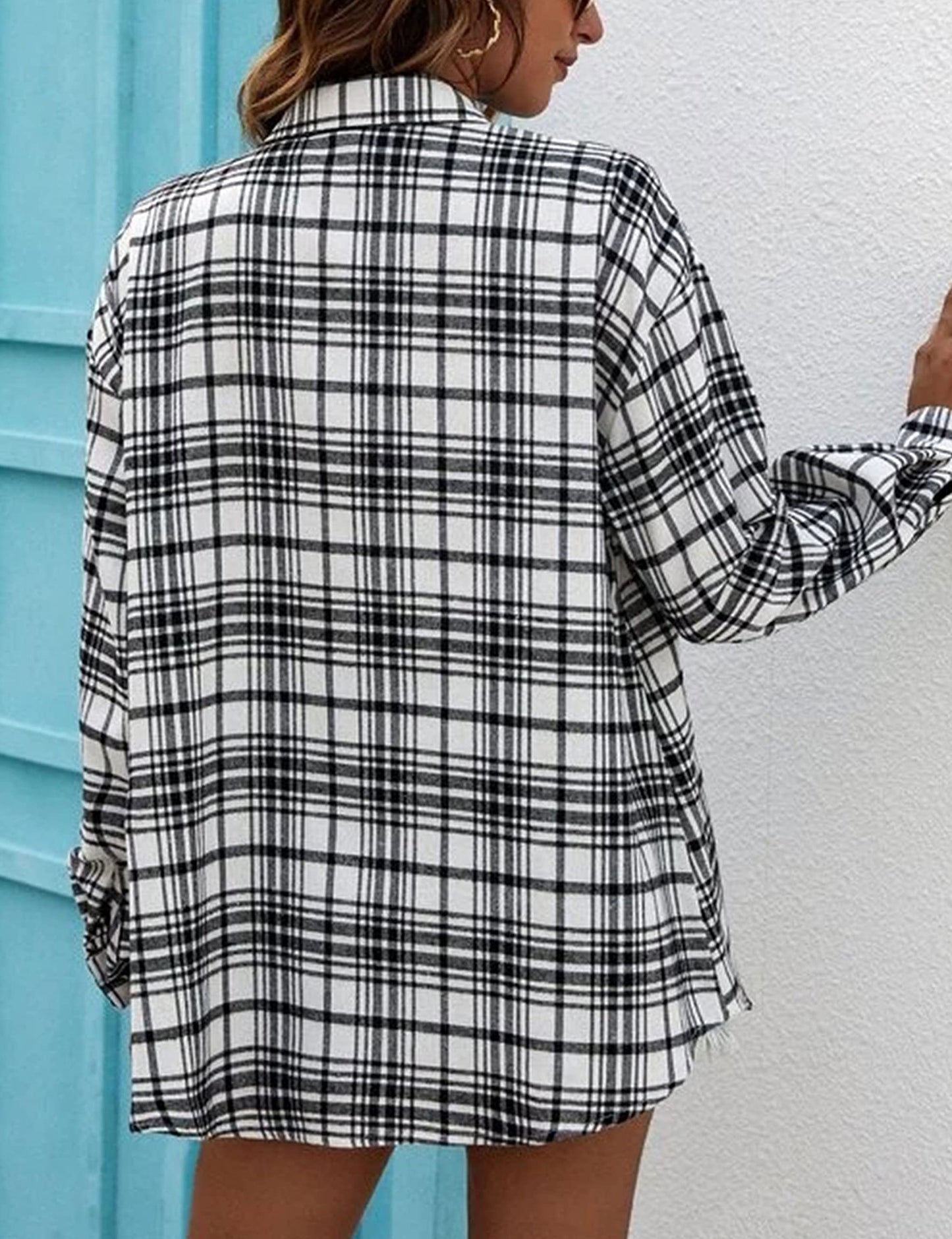 Plaid Flannel Shirts for Women Oversized Long Sleeve Button Down Buffalo Plaid Shirt Blouse Tops