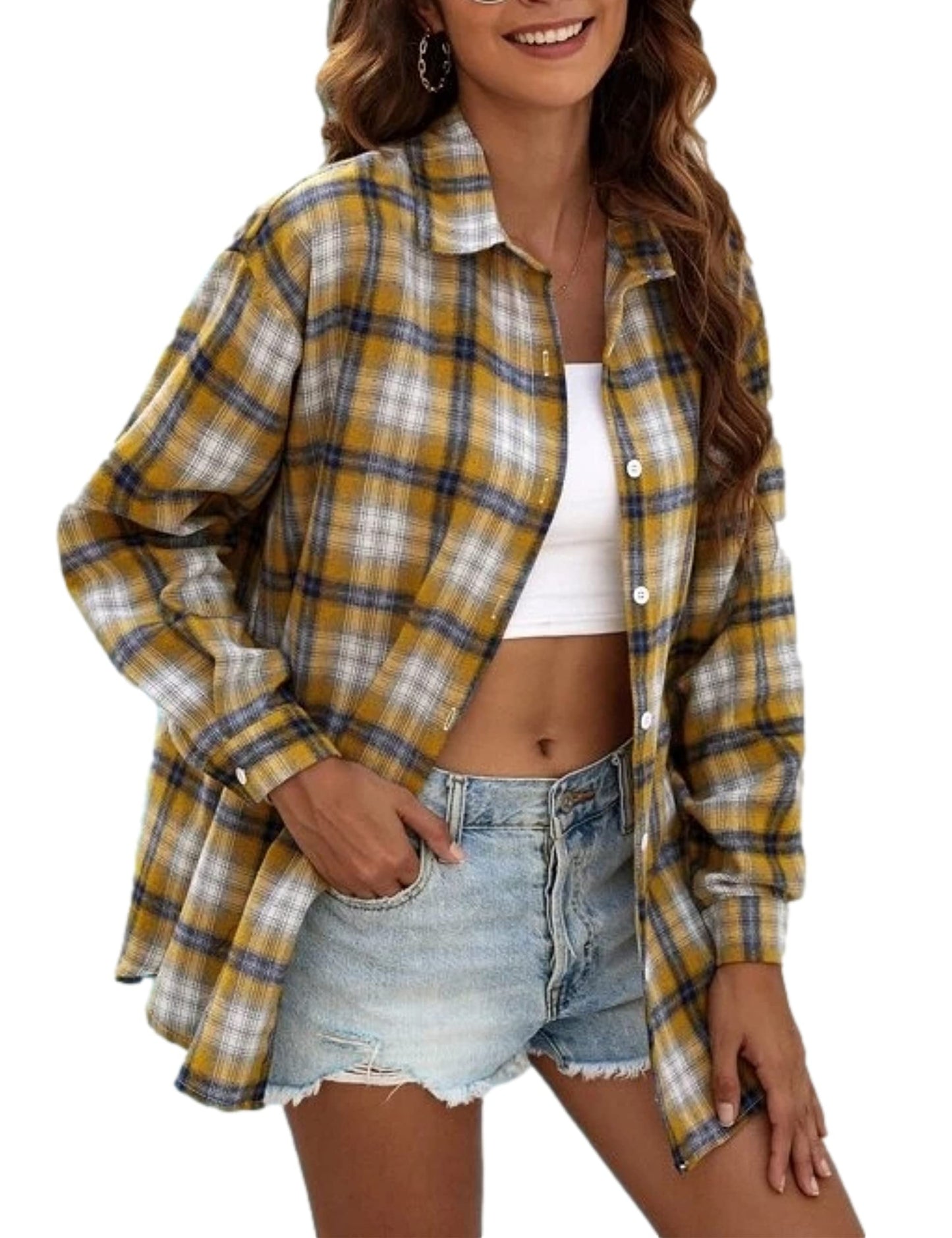Plaid Flannel Shirts for Women Oversized Long Sleeve Button Down Buffalo Plaid Shirt Blouse Tops