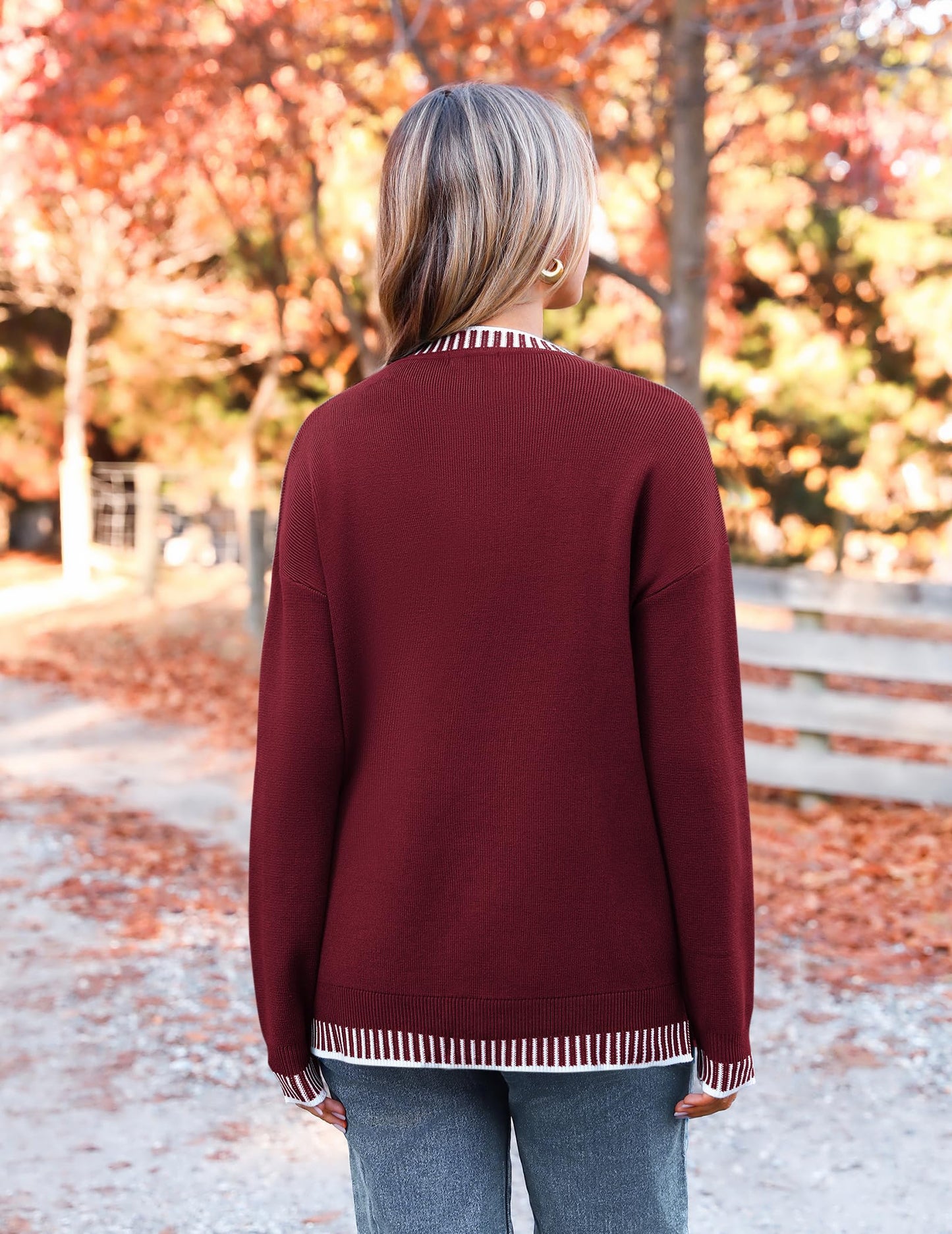 Womens Crewneck Pullover Sweater Long Sleeve Knit Side Slit