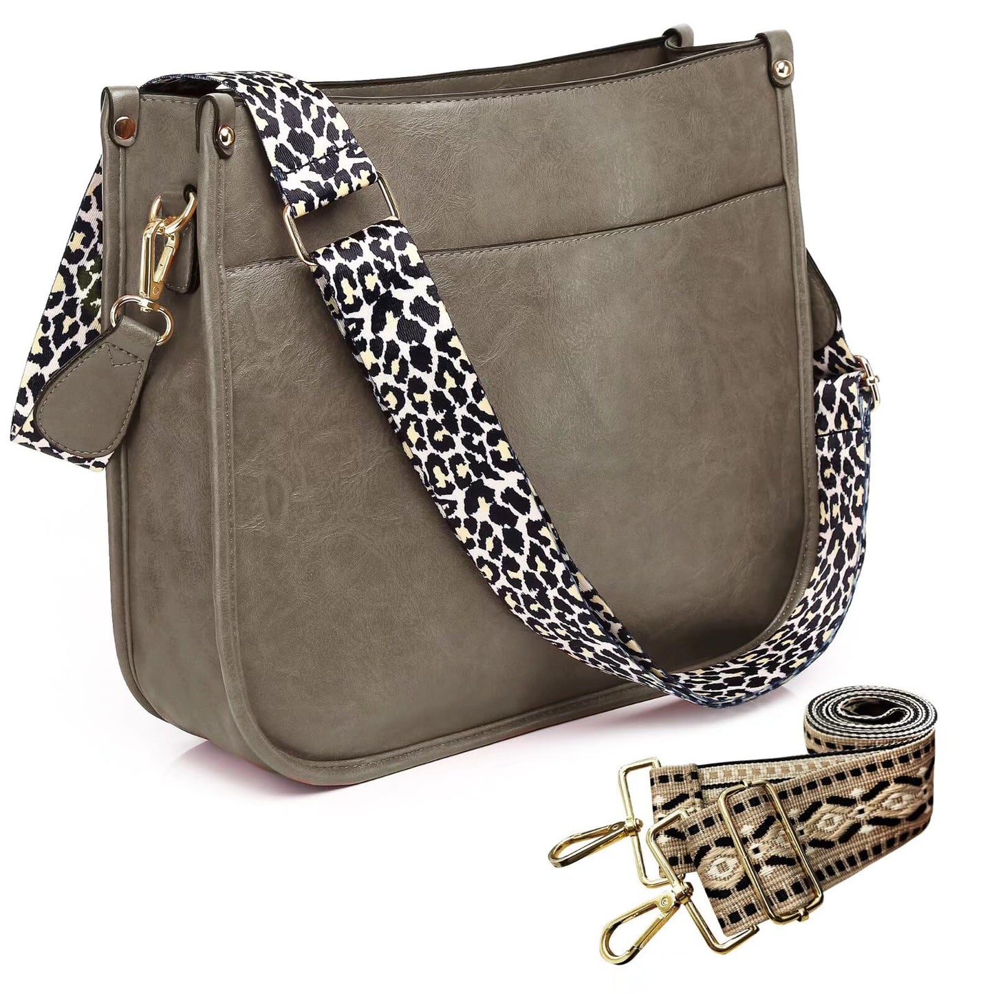 Vegan Leather Crossbody Bags for Women, Crossbody Purse with Guitar Strap Zipped Pockets Handbag