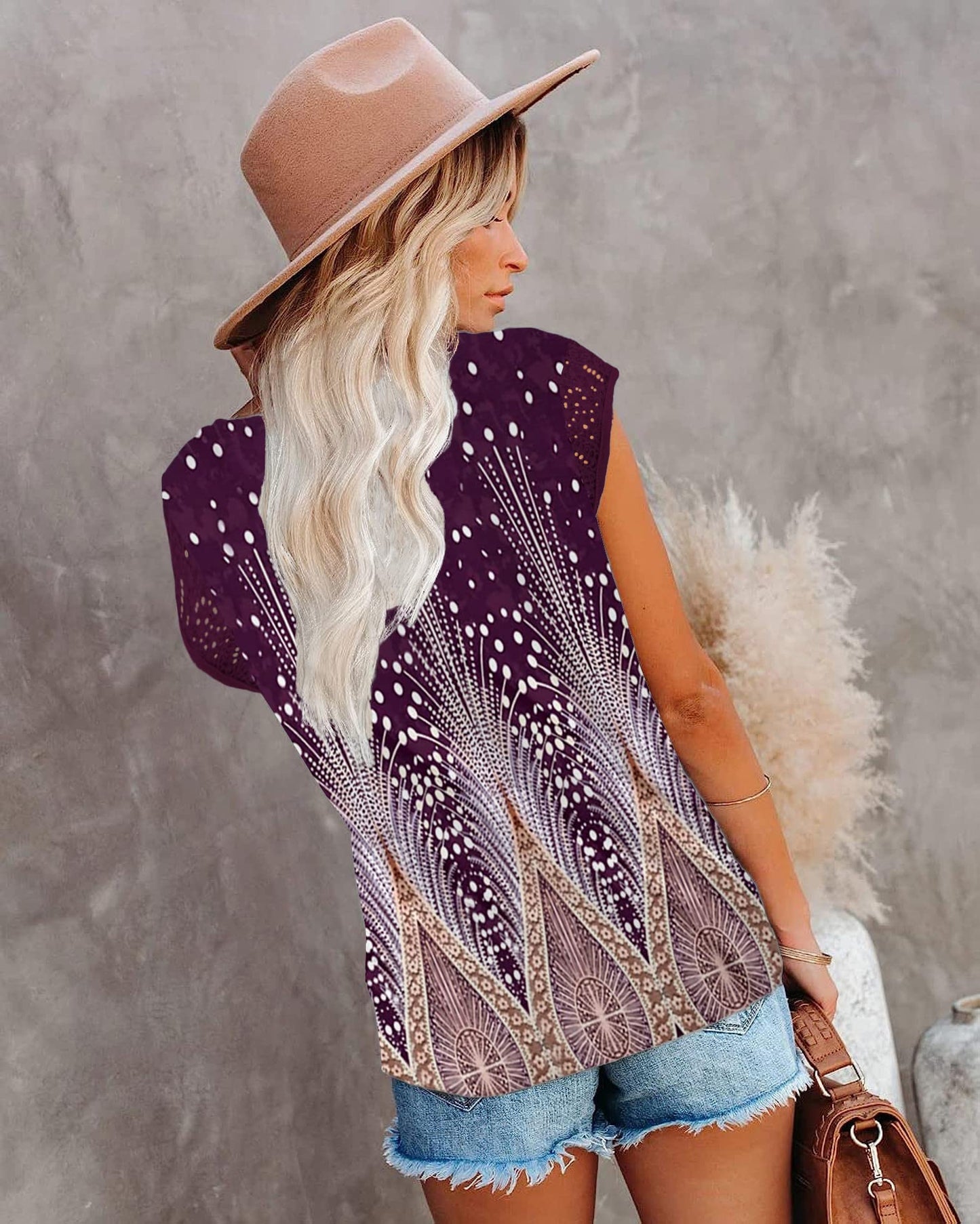 Womens Cap Sleeve Tops 2024 Trendy Floral Print Summer Tops Loose Fit Lace T Shirts Blouses