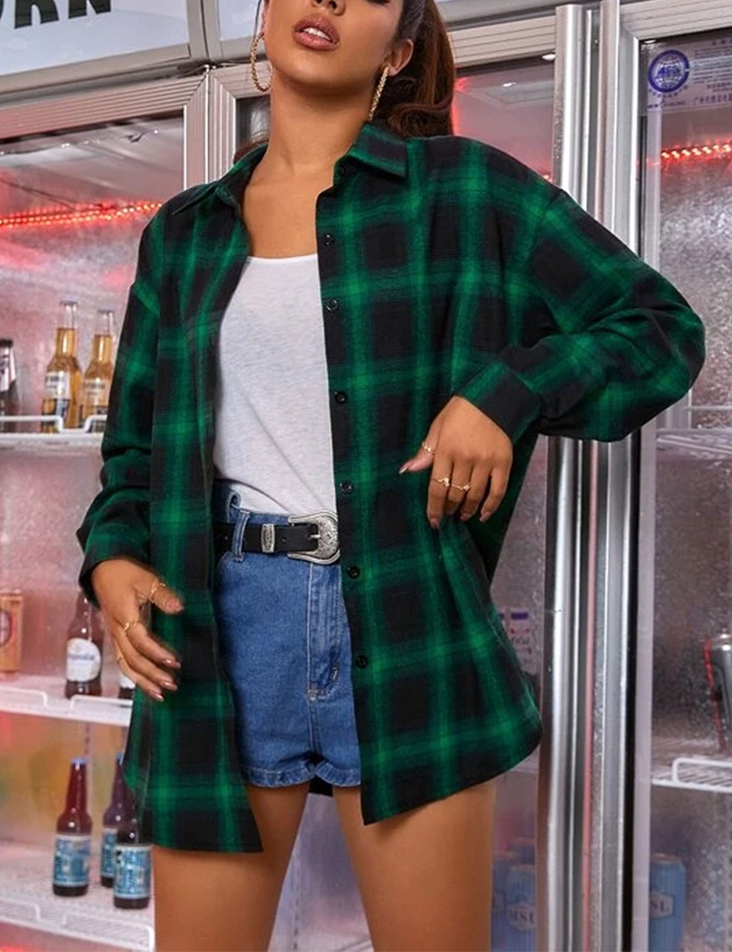 Plaid Flannel Shirts for Women Oversized Long Sleeve Button Down Buffalo Plaid Shirt Blouse Tops