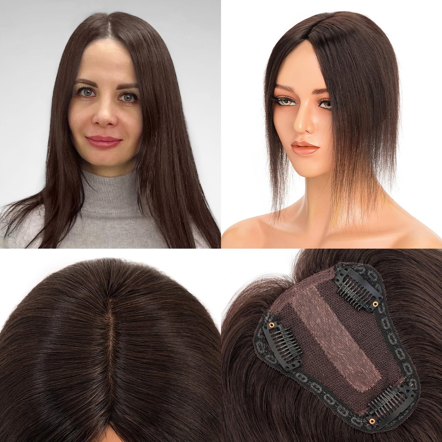 Human Hair Toppers for Women Real Human Hair No Bangs Toppers Hair Pieces for Women with Thinning Hair Upgraded Silk Base 10in. Clip In