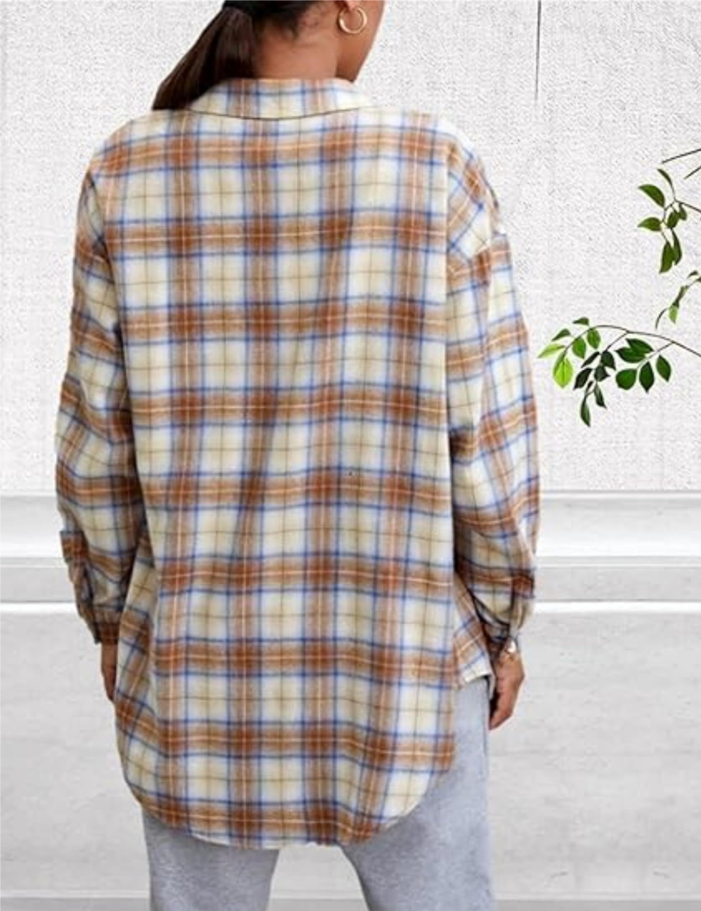 Plaid Flannel Shirts for Women Oversized Long Sleeve Button Down Buffalo Plaid Shirt Blouse Tops