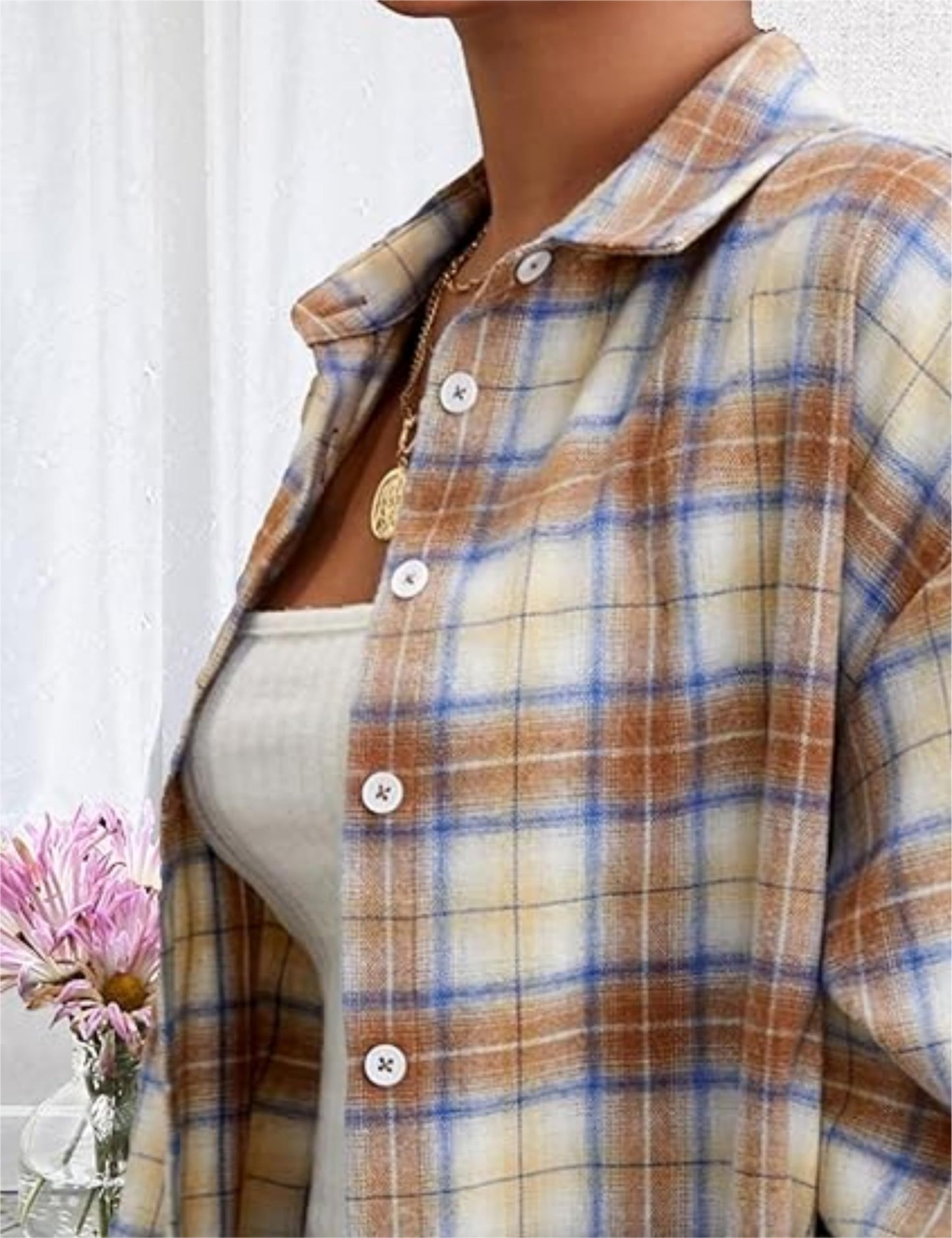 Plaid Flannel Shirts for Women Oversized Long Sleeve Button Down Buffalo Plaid Shirt Blouse Tops