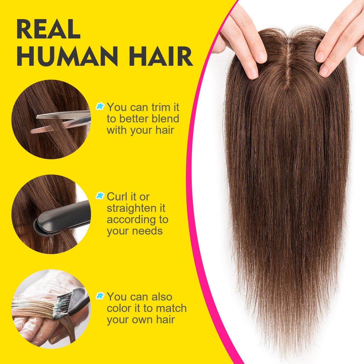 Human Hair Toppers for Women Real Human Hair No Bangs Toppers Hair Pieces for Women with Thinning Hair Upgraded Silk Base 10in. Clip In