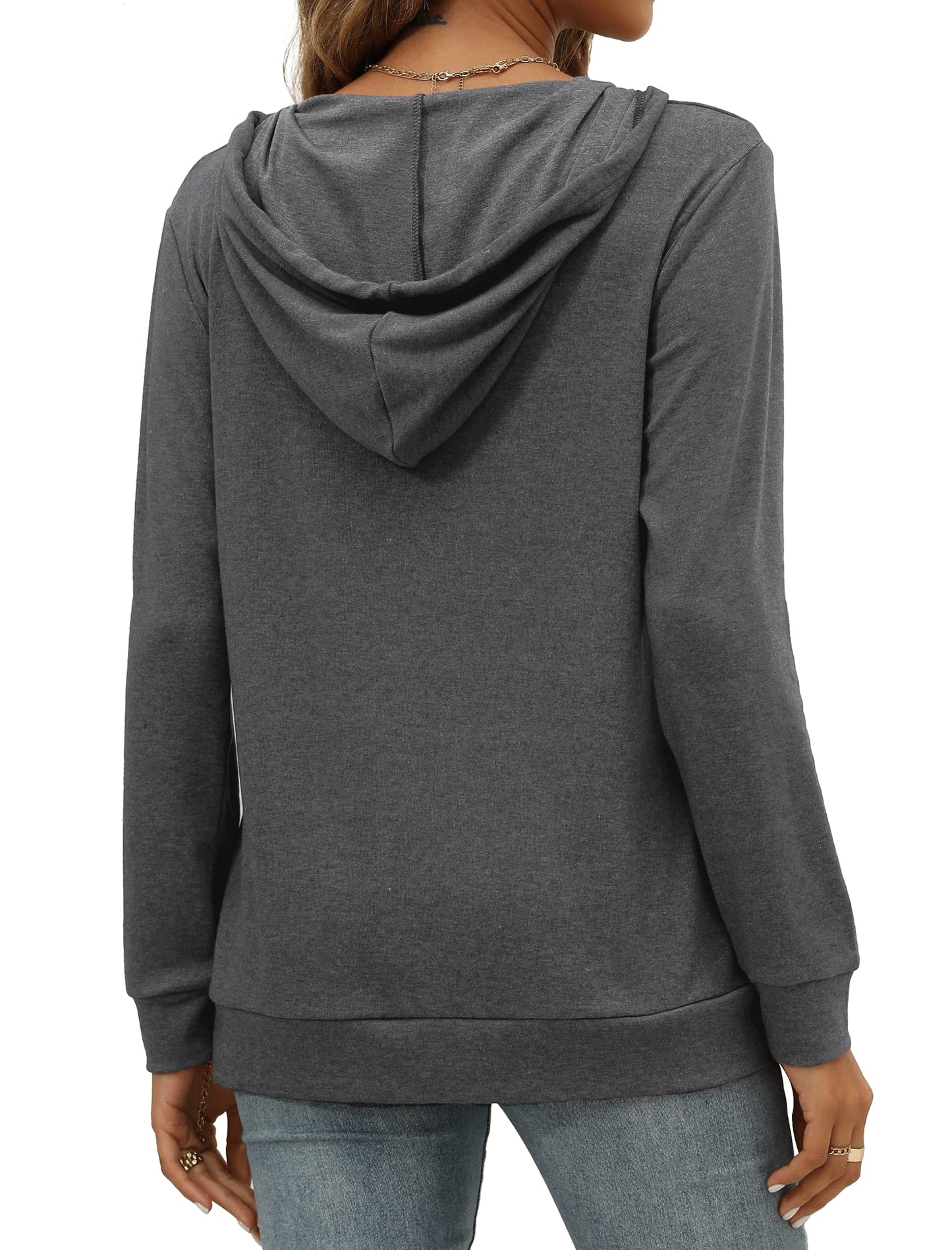 Pocket Hoodies for Womens V Neck Lightweight Sweatshirts Long Sleeve Tops