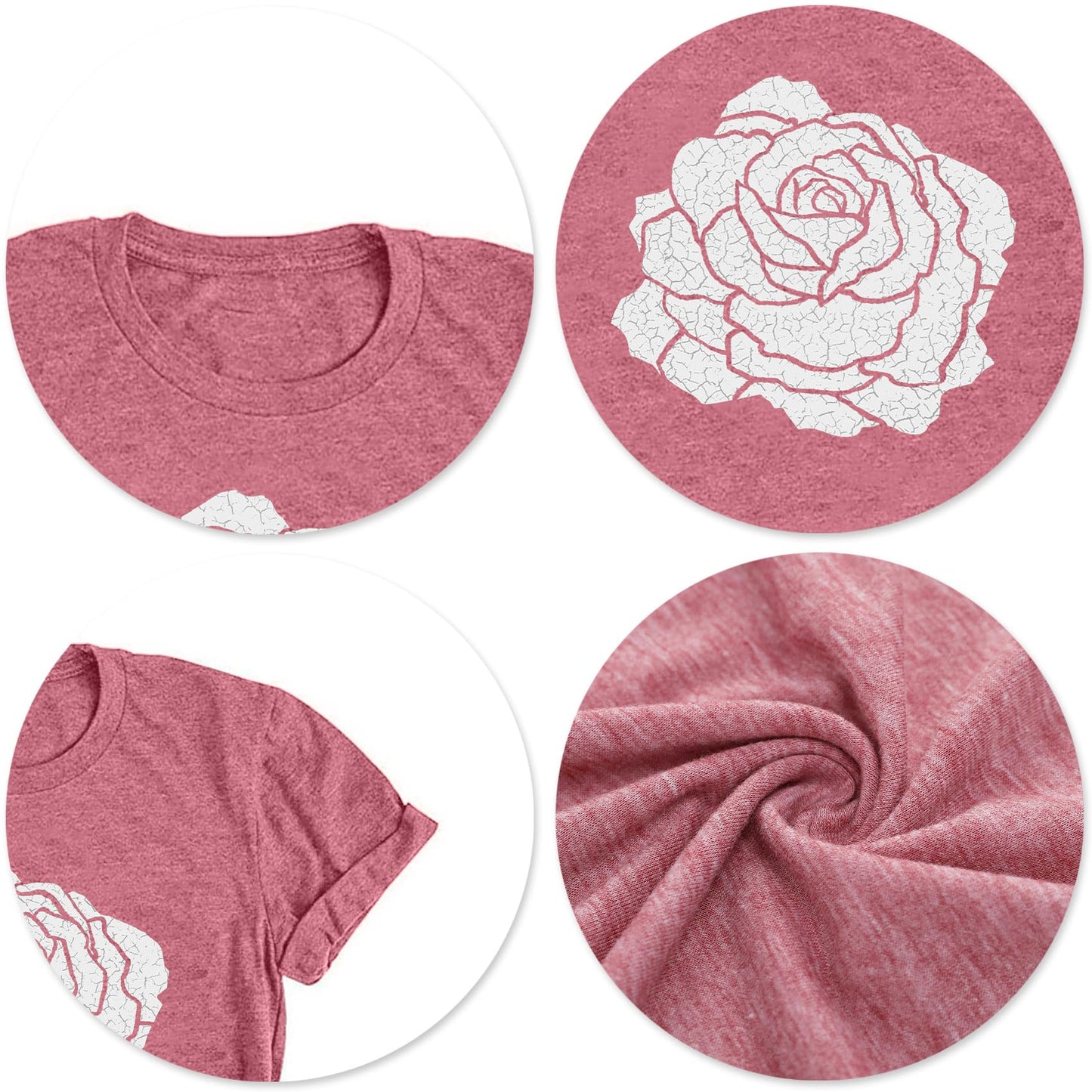 Rose Shirt for Women Flower Graphic Tee Vintage Roses T Shirts Women Loose Fit Rose Tops Short Sleeve