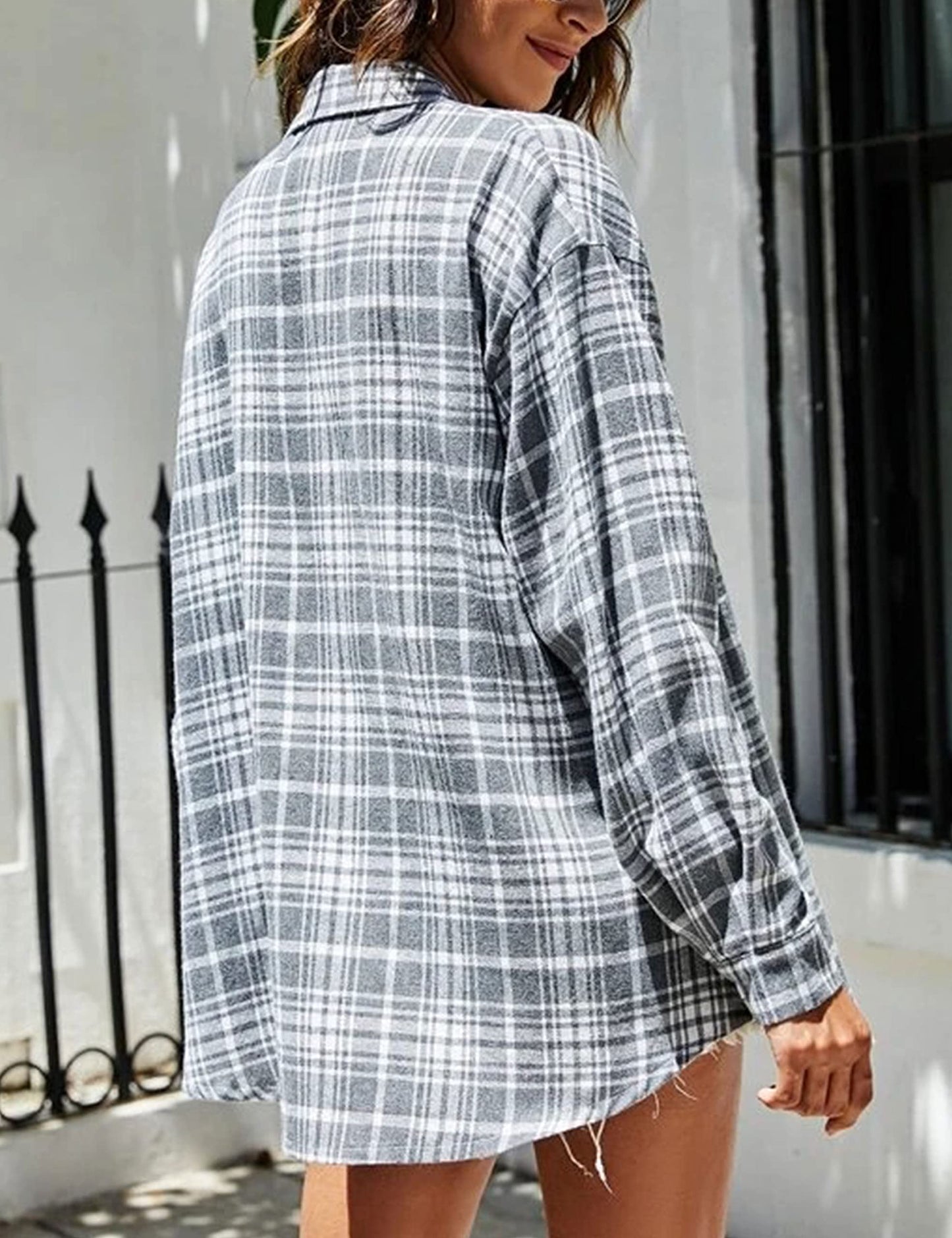 Plaid Flannel Shirts for Women Oversized Long Sleeve Button Down Buffalo Plaid Shirt Blouse Tops