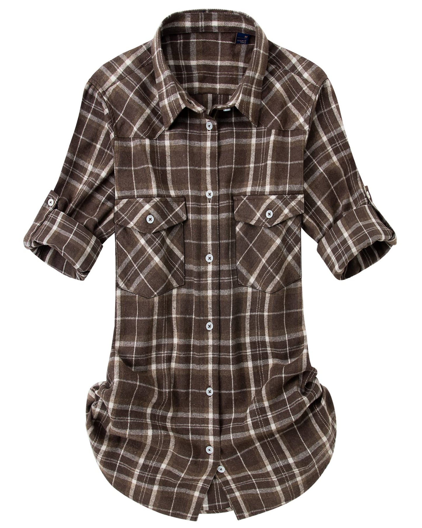 Womens Plaid Flannel Shirts Long Sleeve Roll Up Casual Button Down Shirt