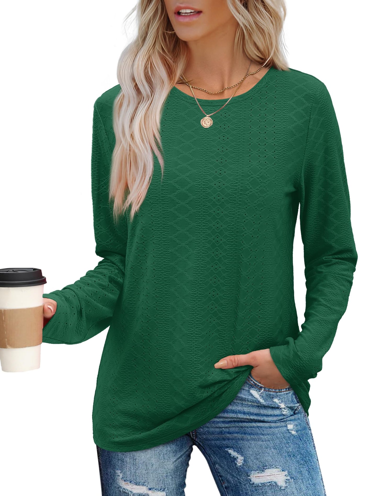 Womens Long Sleeve T Shirts Fashion Tops Comfy Basic Tees Plain Tshirts