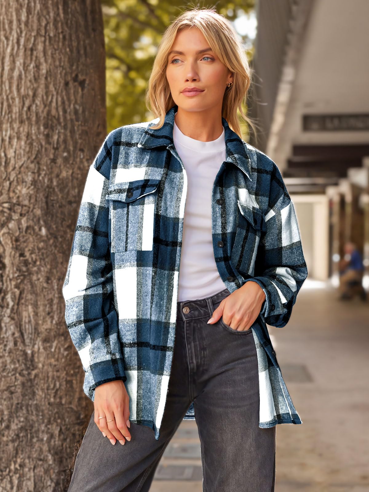 Womens Fall Outfits Fashion Clothes Shackets Flannel Plaid Button Down Long Sleeve Shirts Jackets 2024