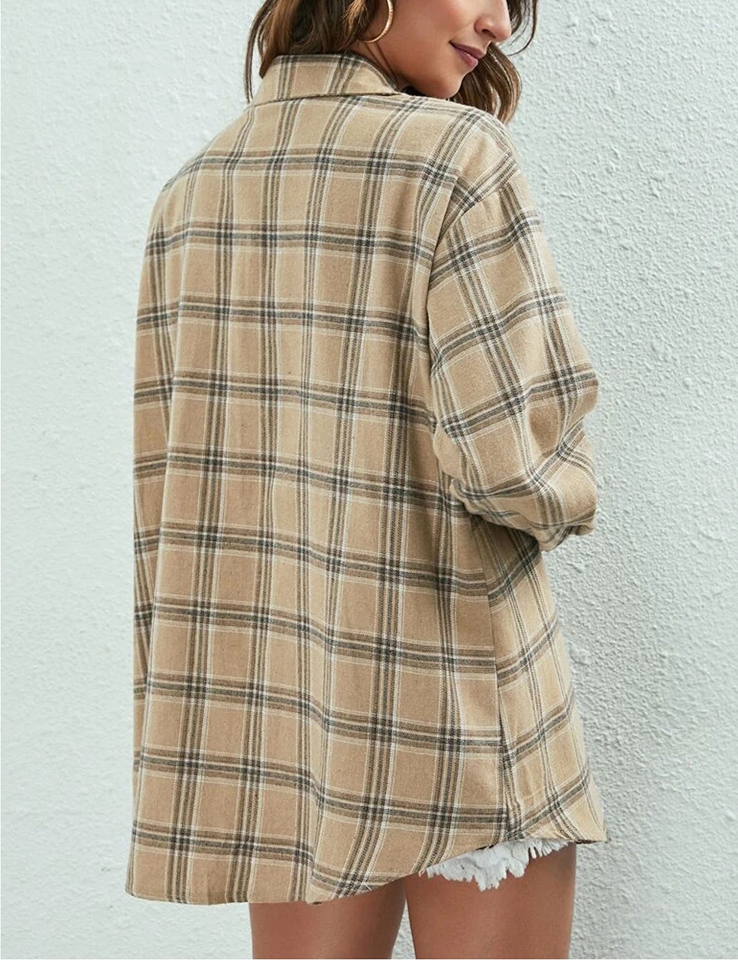 Plaid Flannel Shirts for Women Oversized Long Sleeve Button Down Buffalo Plaid Shirt Blouse Tops