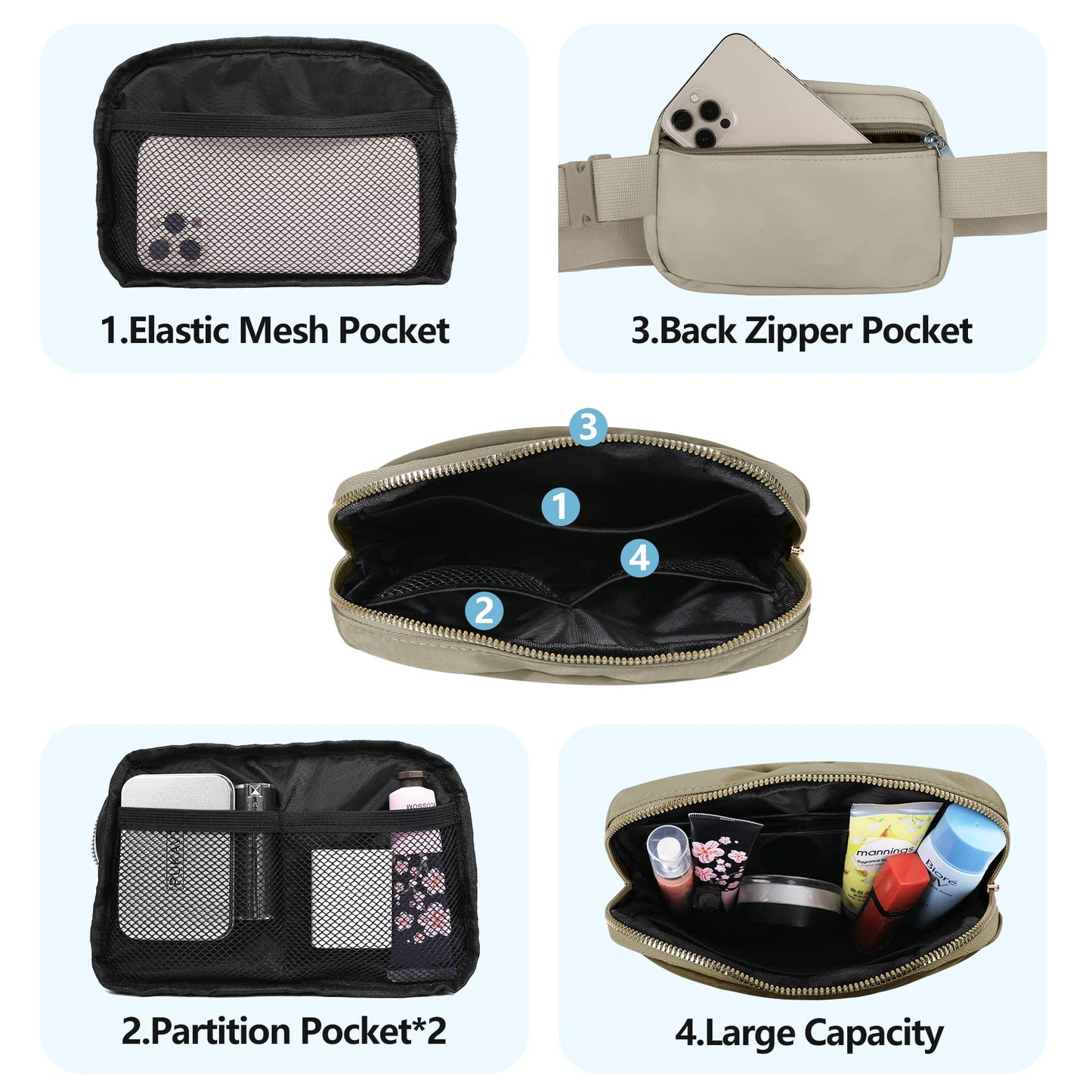 VOROLO Fanny Pack Christmas Gift For Women And Men Crossbody Bag Belt Bag Bum Bag with Adjustable Strap for Sports Black