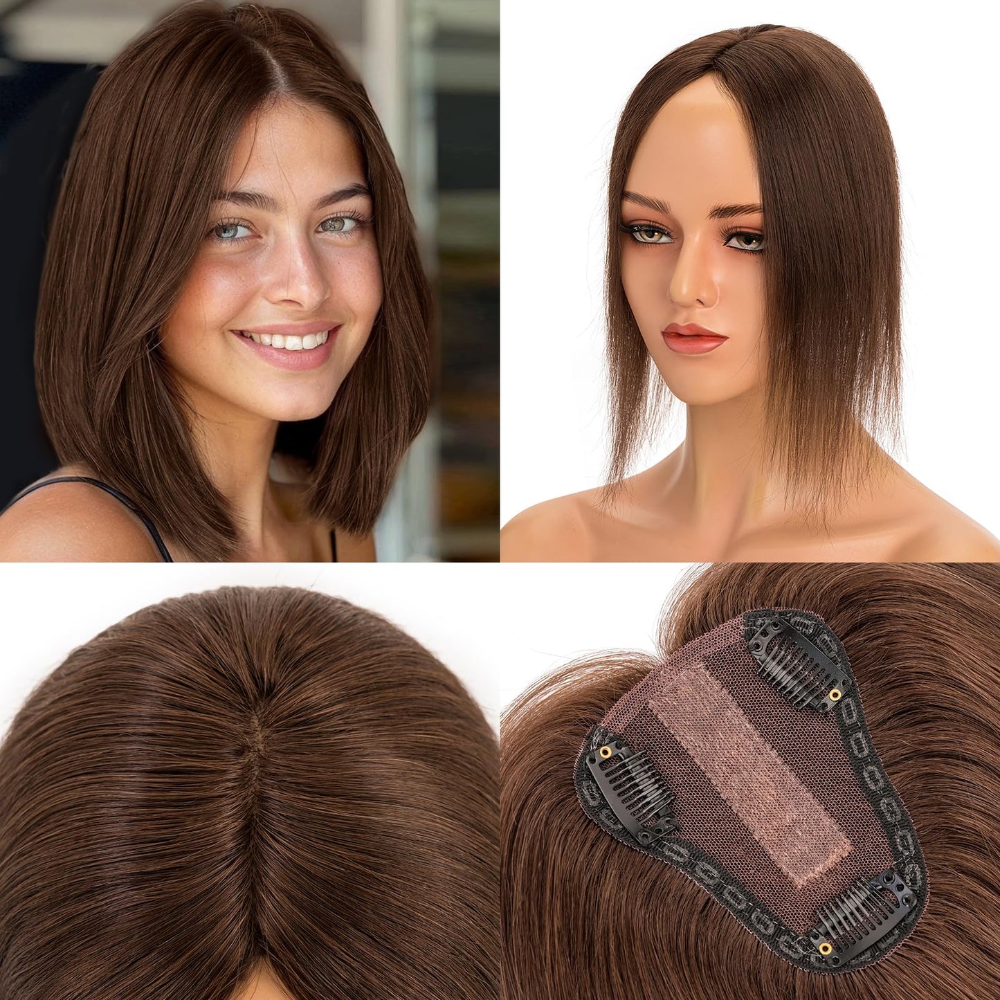 Human Hair Toppers for Women Real Human Hair No Bangs Toppers Hair Pieces for Women with Thinning Hair Upgraded Silk Base 10in. Clip In
