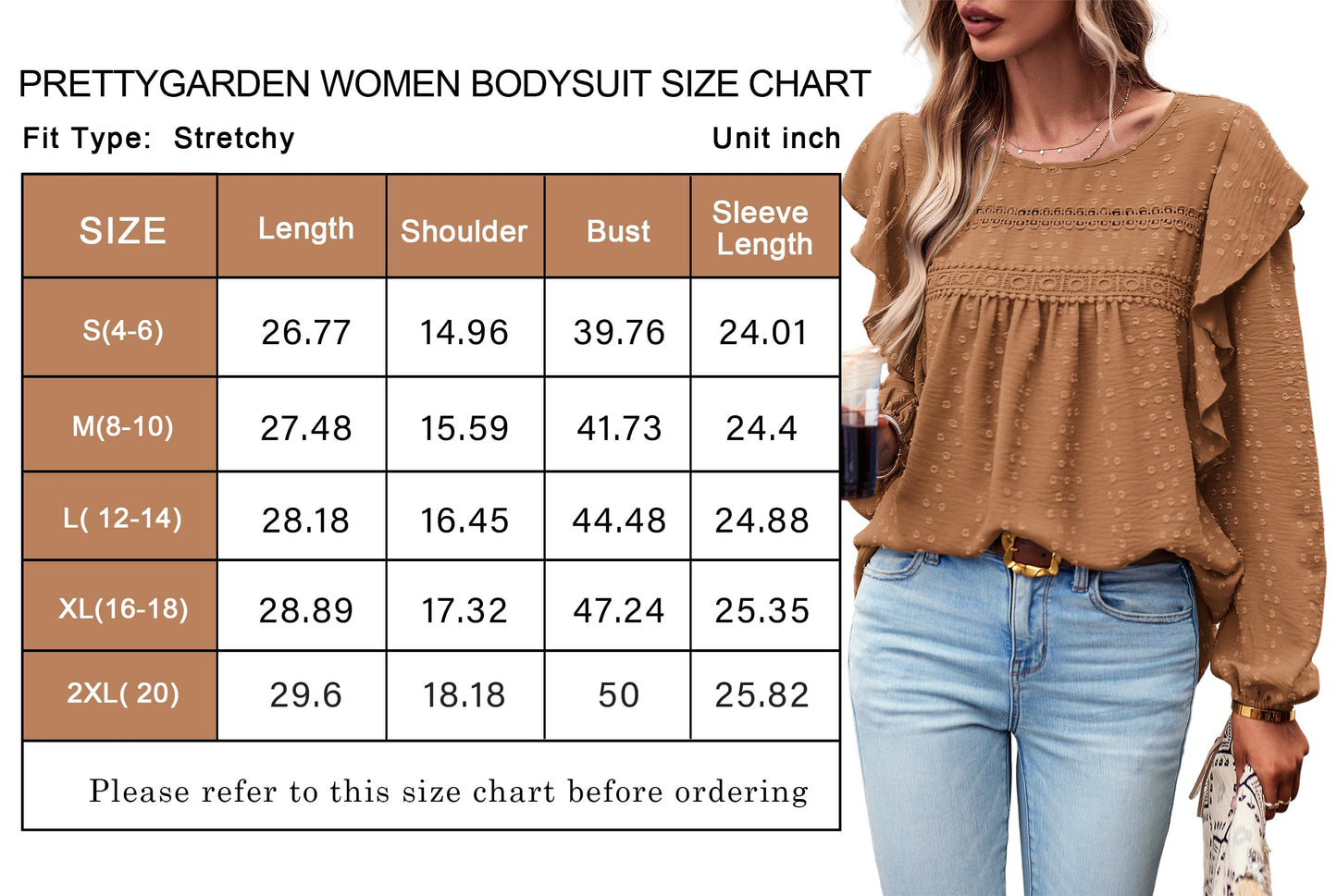 Women's Long Sleeve Blouses Ruffle Swiss Dot Crochet Loose Fit