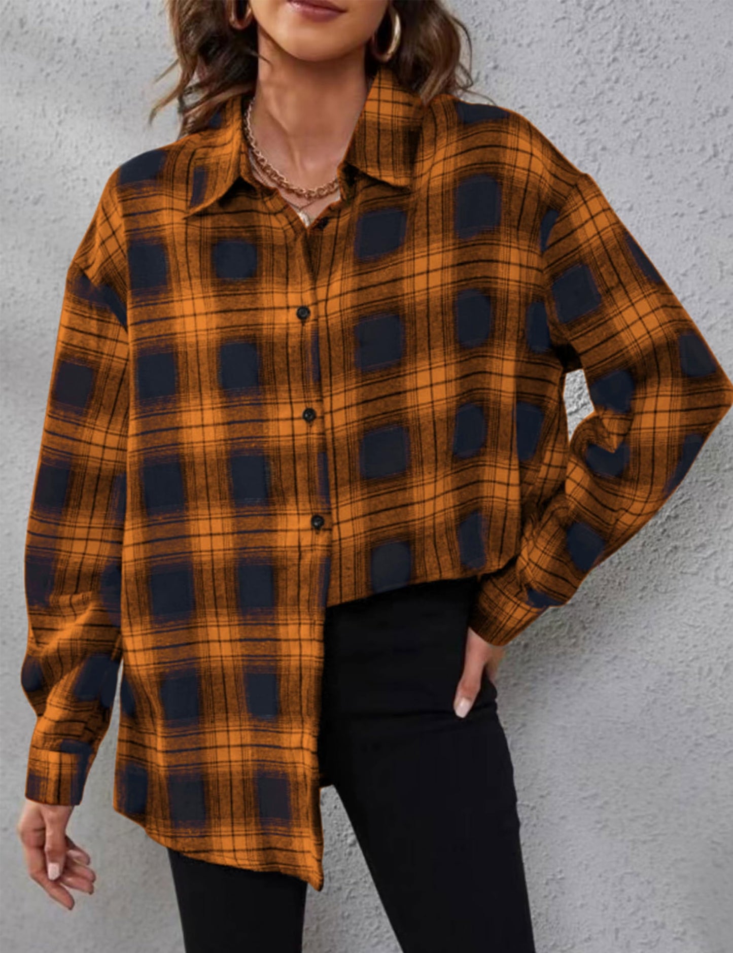 Plaid Flannel Shirts for Women Oversized Long Sleeve Button Down Buffalo Plaid Shirt Blouse Tops