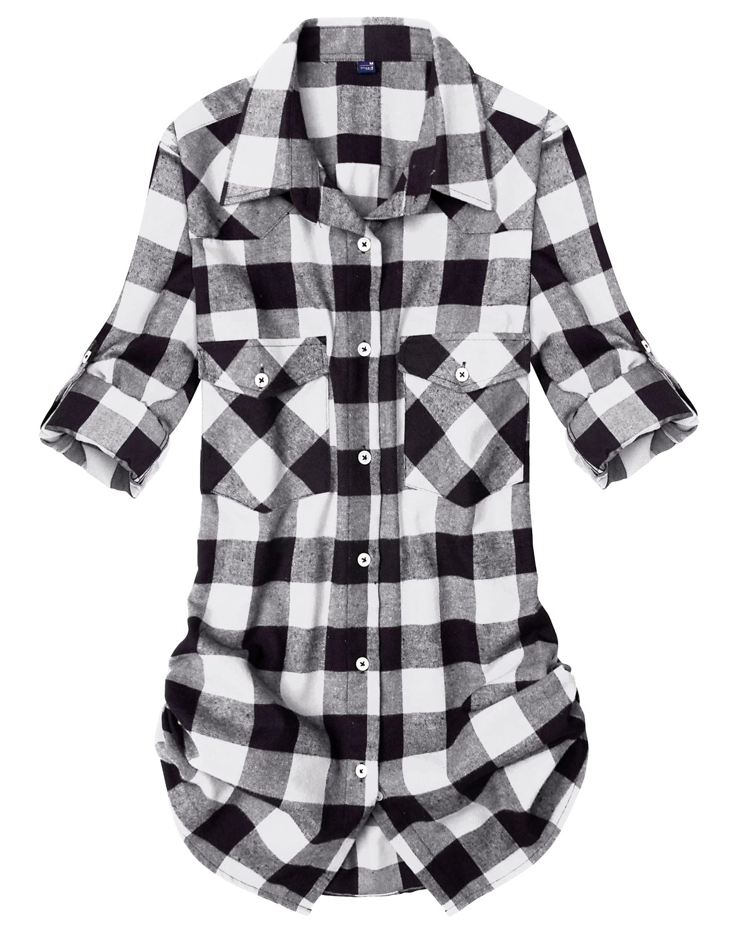 Womens Plaid Flannel Shirts Long Sleeve Roll Up Casual Button Down Shirt
