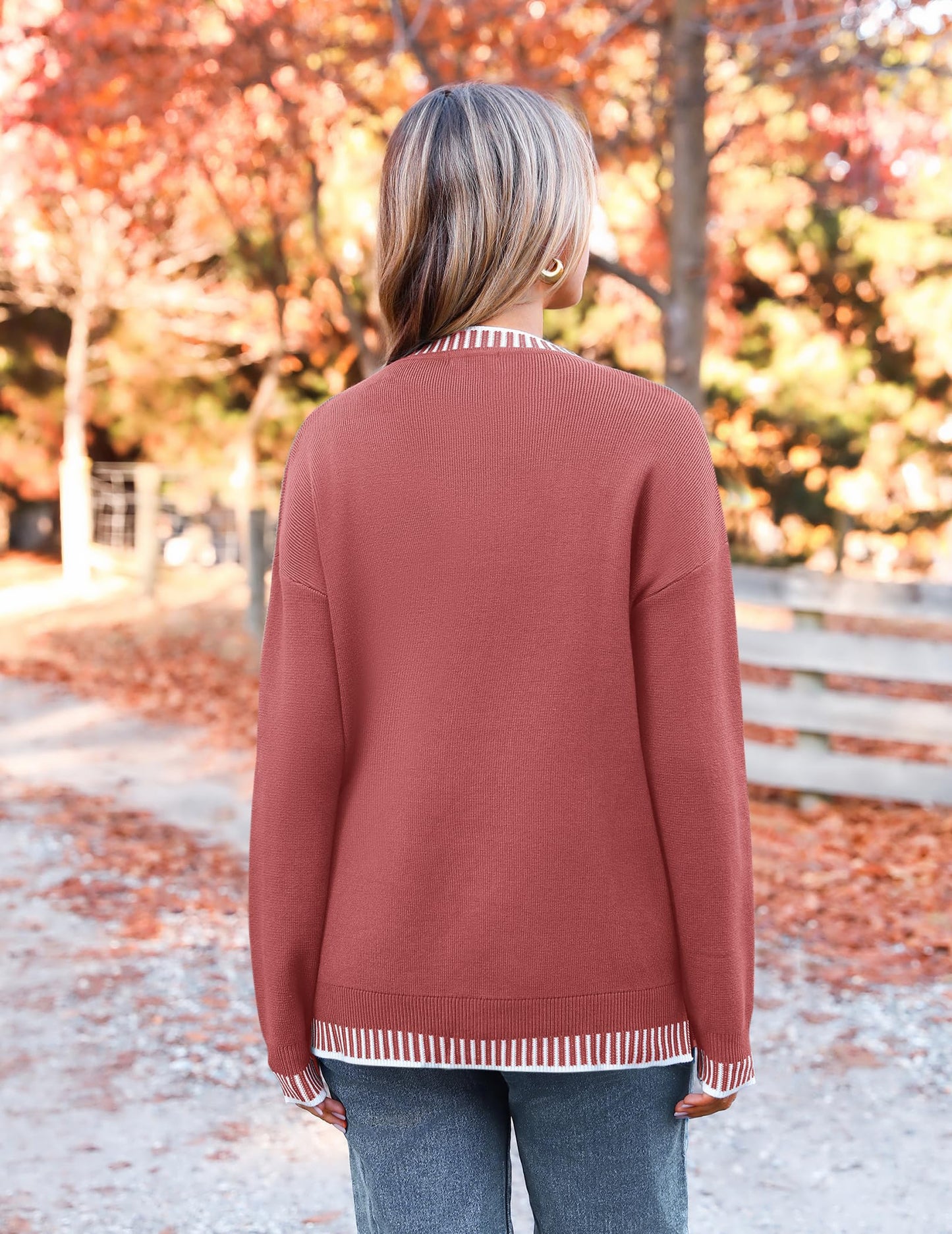 Womens Crewneck Pullover Sweater Long Sleeve Knit Side Slit