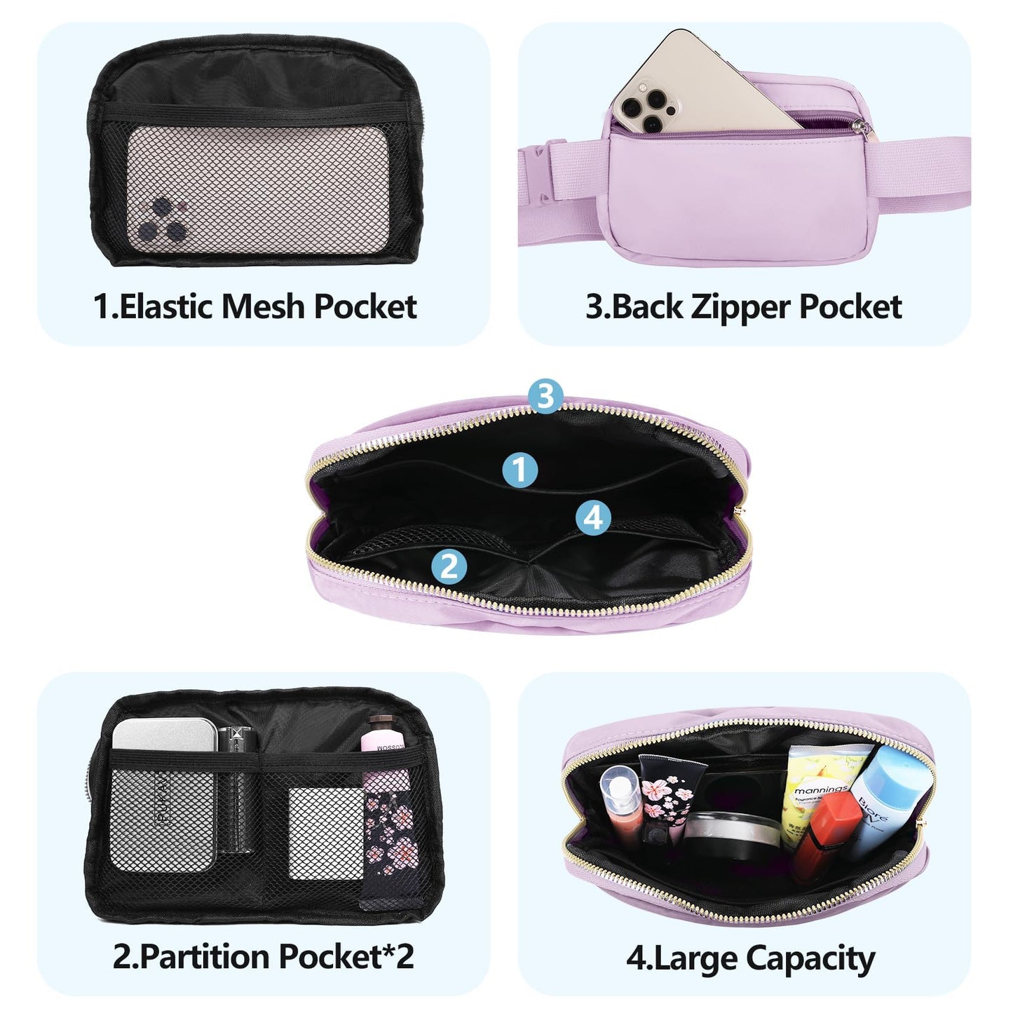 VOROLO Fanny Pack Christmas Gift For Women And Men Crossbody Bag Belt Bag Bum Bag with Adjustable Strap for Sports Black