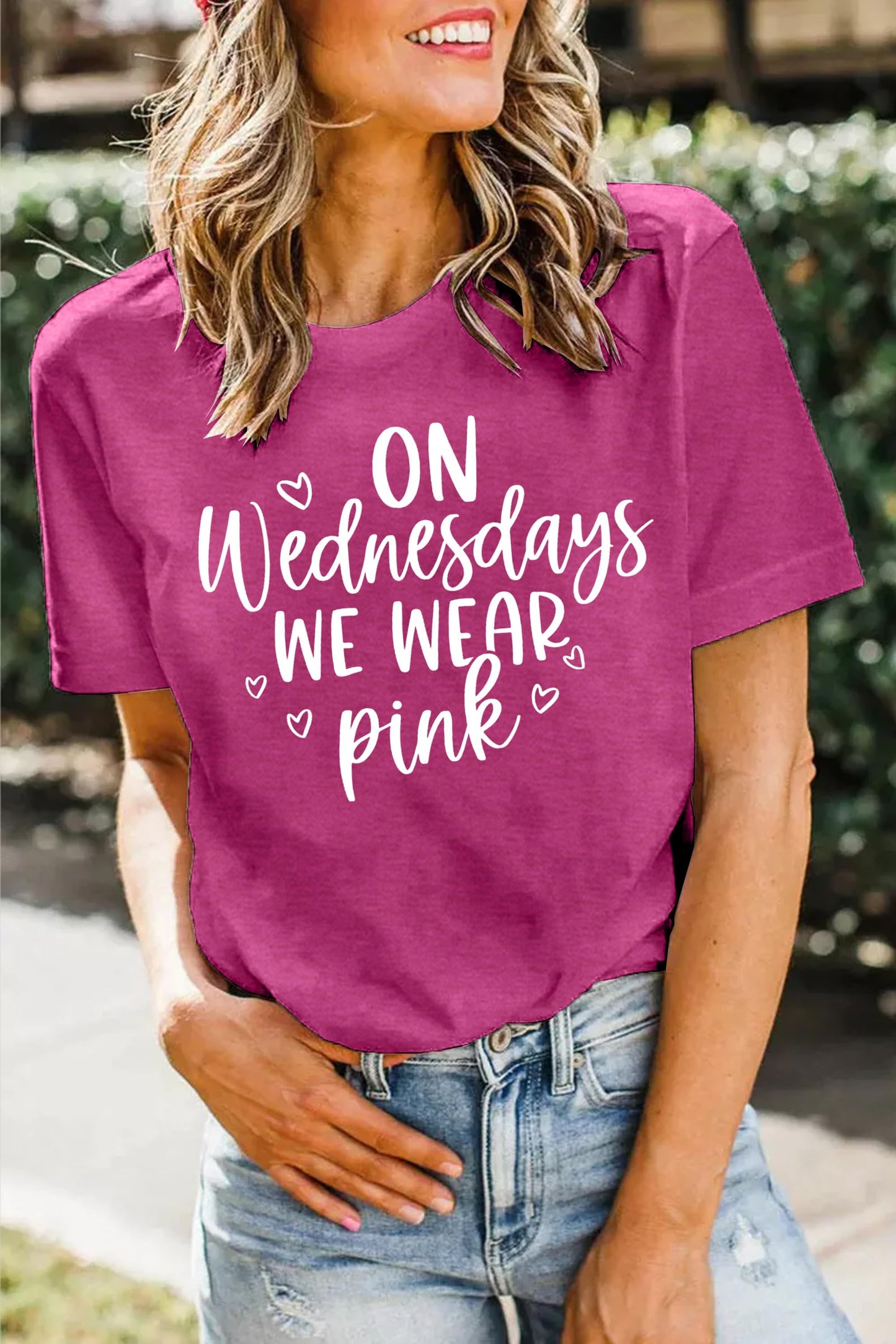 On Wednesday We Wear Pink Shirt Women Breast Cancer T Shirt Short Sleeve Print Tees Gifts for Girls Matching Outfits Top