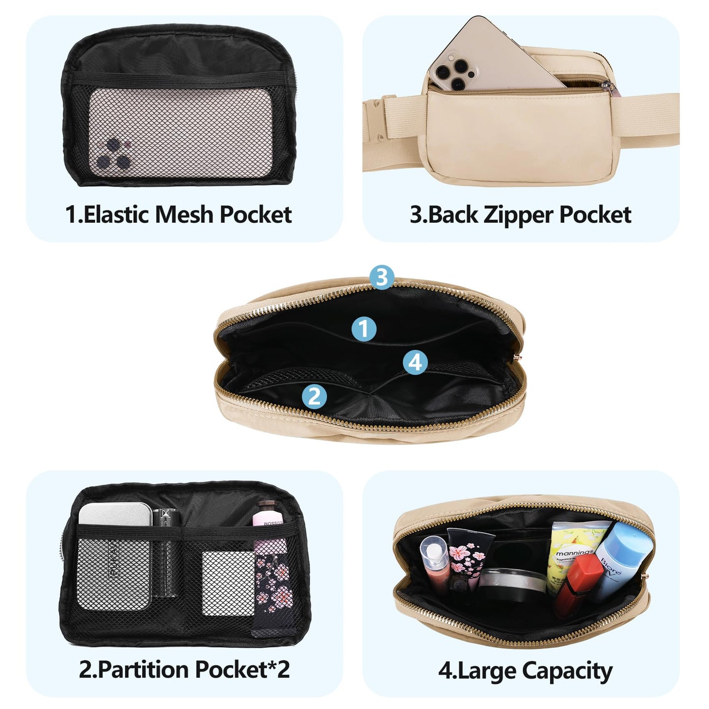 VOROLO Fanny Pack Christmas Gift For Women And Men Crossbody Bag Belt Bag Bum Bag with Adjustable Strap for Sports Black