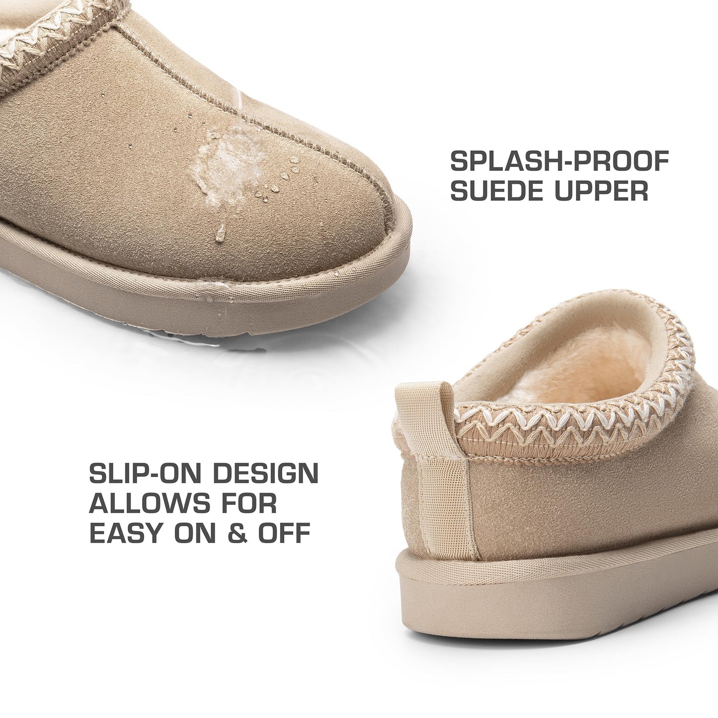 DREAM PAIRS Women's Fuzzy Cozy Slippers Genuine Suede Indoor Outdoor Fluffy Home Comfy Winter Slip On Cute Warm Memory Foam Furry Shoes FuzzyEasy