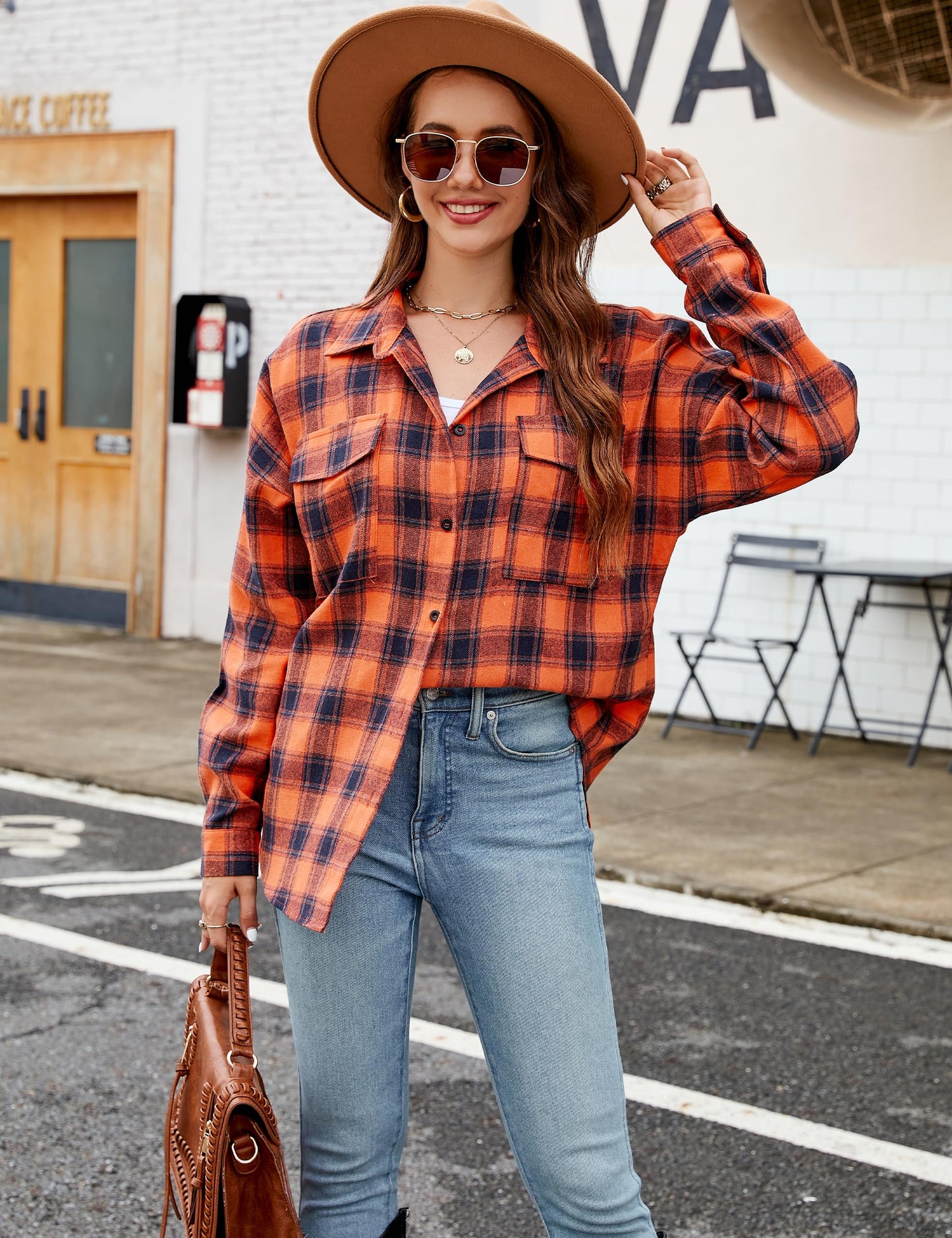 Women's Button Down Flannel Shirts Plaid Shacket Long Sleeve Collared Business Casual Tops Work Blouses