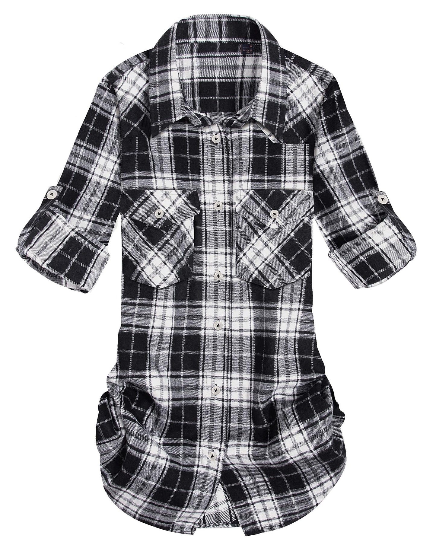 Womens Plaid Flannel Shirts Long Sleeve Roll Up Casual Button Down Shirt
