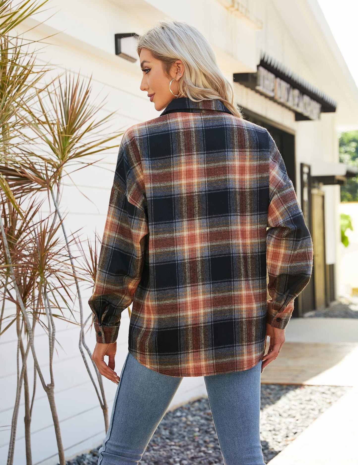 Women's Button Down Flannel Shirts Plaid Shacket Long Sleeve Collared Business Casual Tops Work Blouses