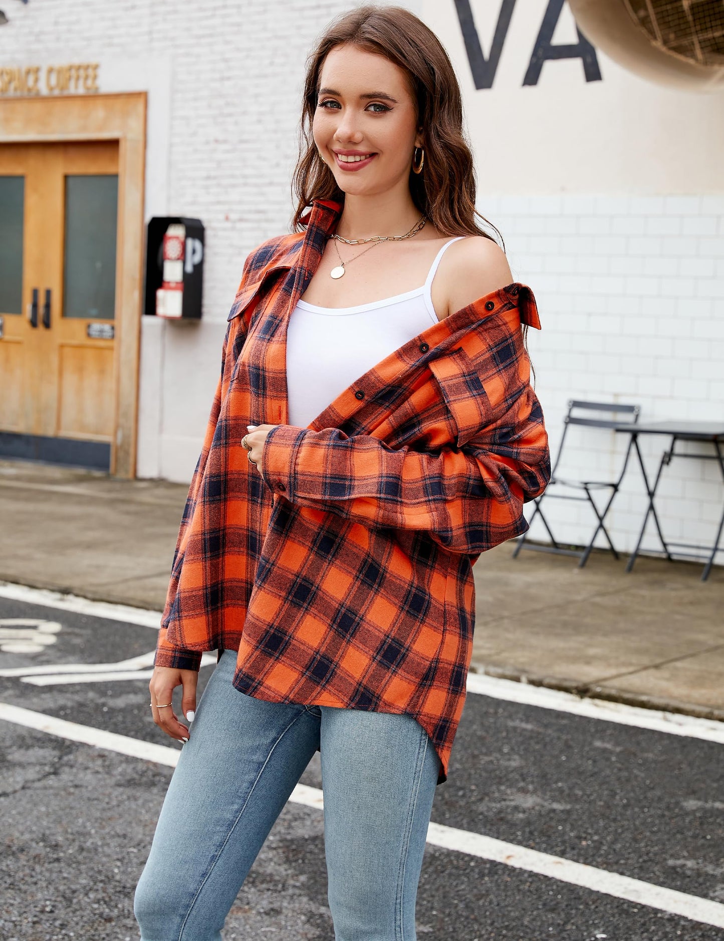 Women's Button Down Flannel Shirts Plaid Shacket Long Sleeve Collared Business Casual Tops Work Blouses