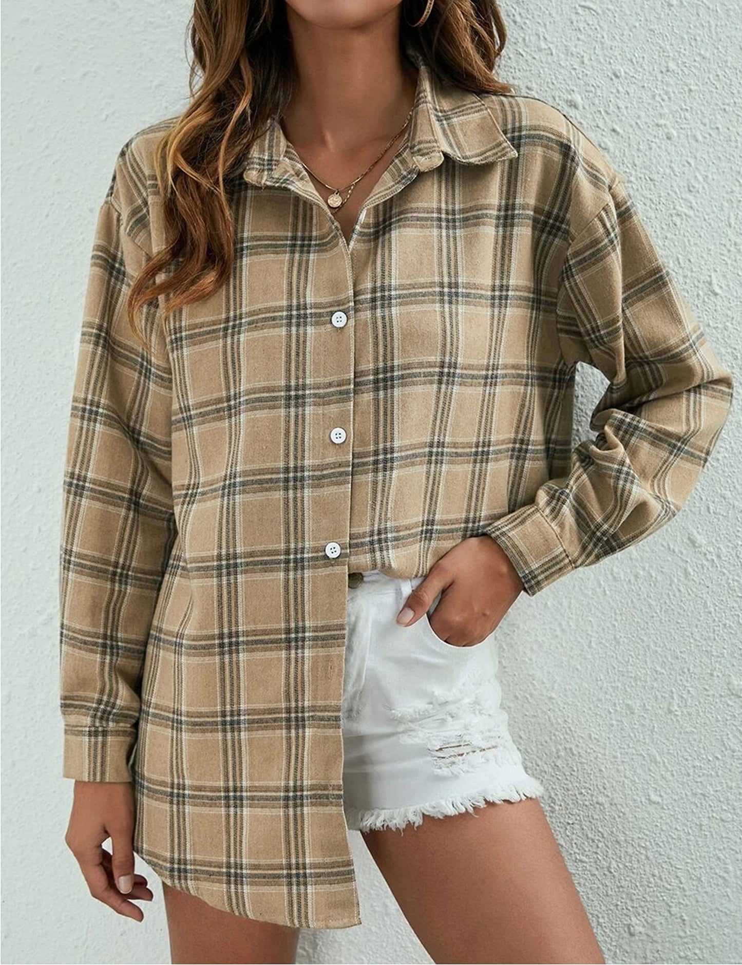 Plaid Flannel Shirts for Women Oversized Long Sleeve Button Down Buffalo Plaid Shirt Blouse Tops