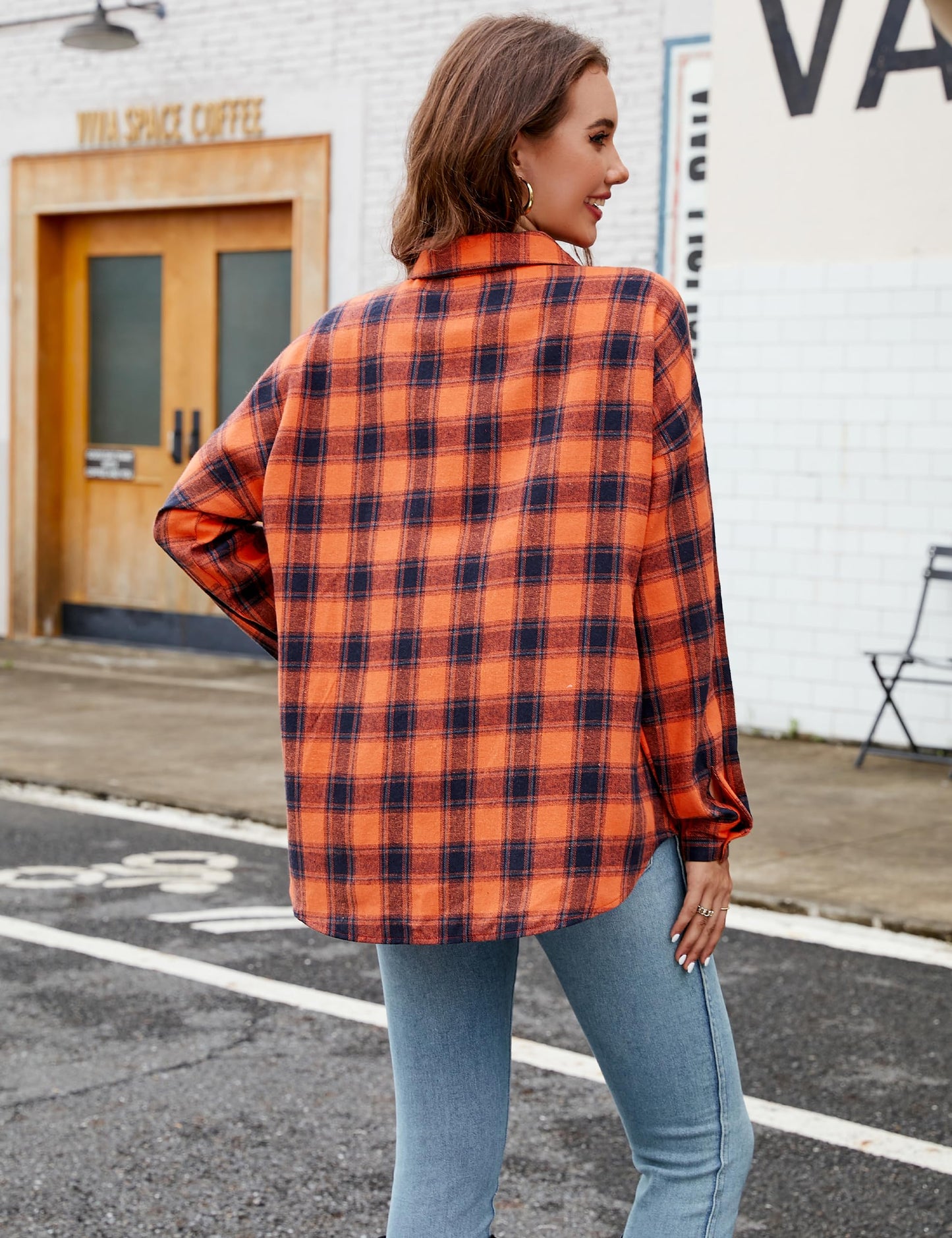 Women's Button Down Flannel Shirts Plaid Shacket Long Sleeve Collared Business Casual Tops Work Blouses
