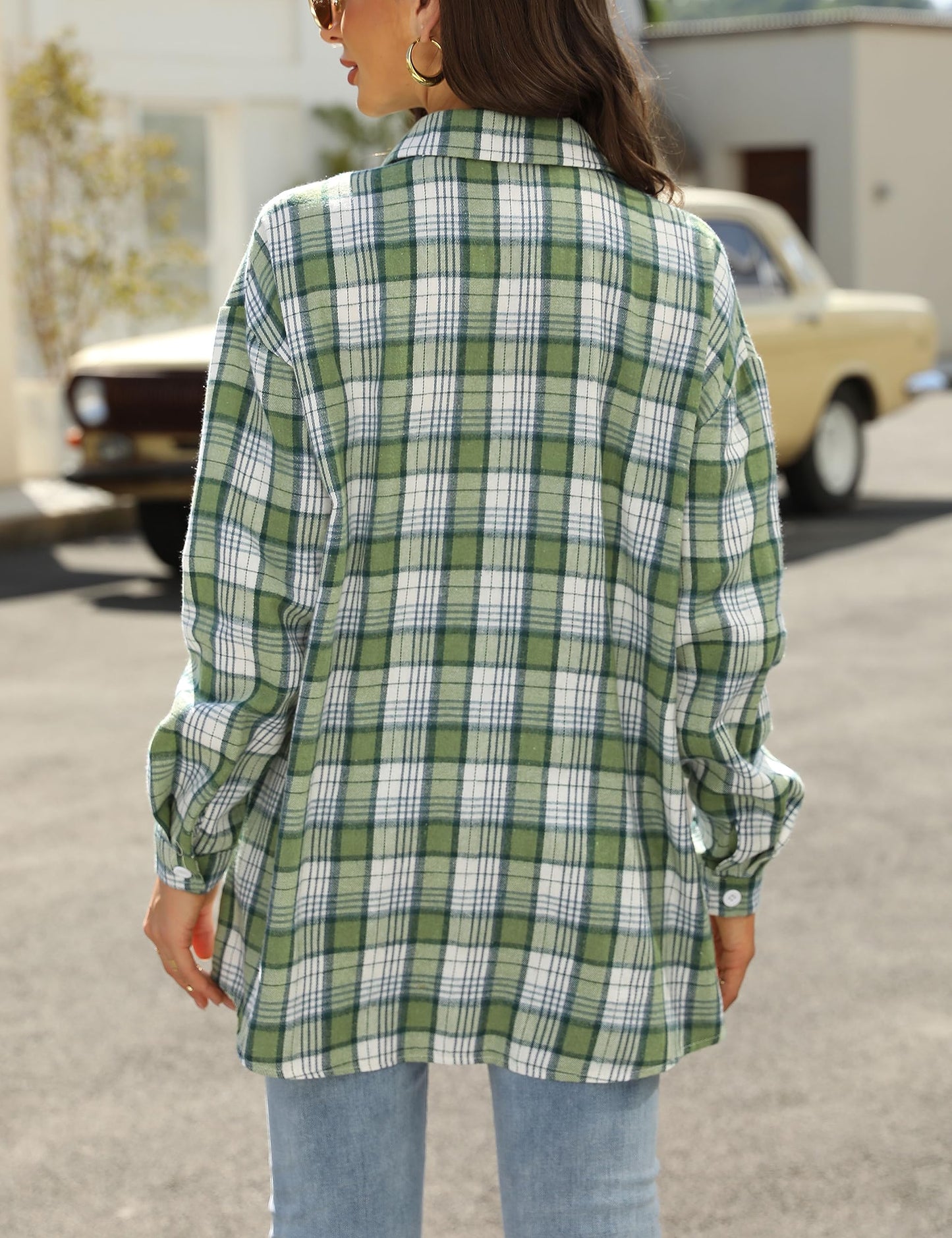 Plaid Flannel Shirts for Women Oversized Long Sleeve Button Down Buffalo Plaid Shirt Blouse Tops