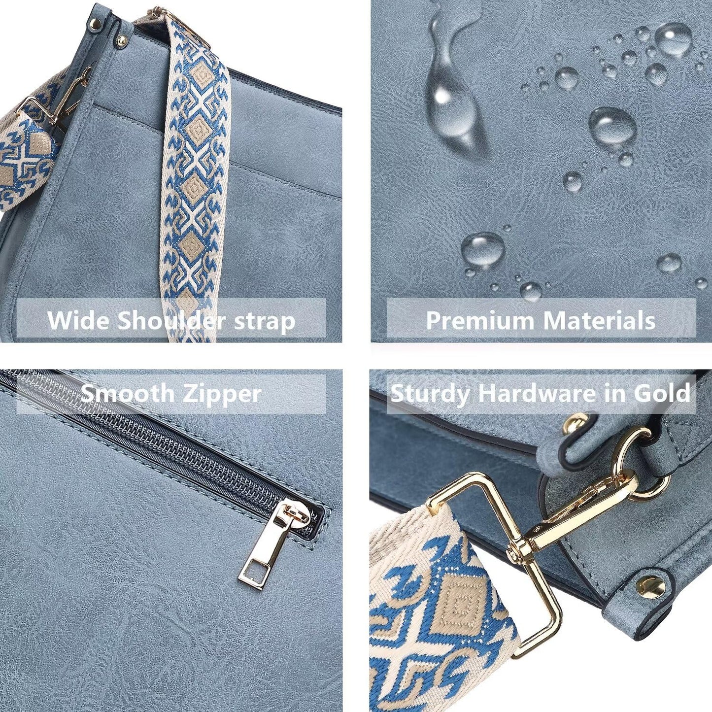 Vegan Leather Crossbody Bags for Women, Crossbody Purse with Guitar Strap Zipped Pockets Handbag