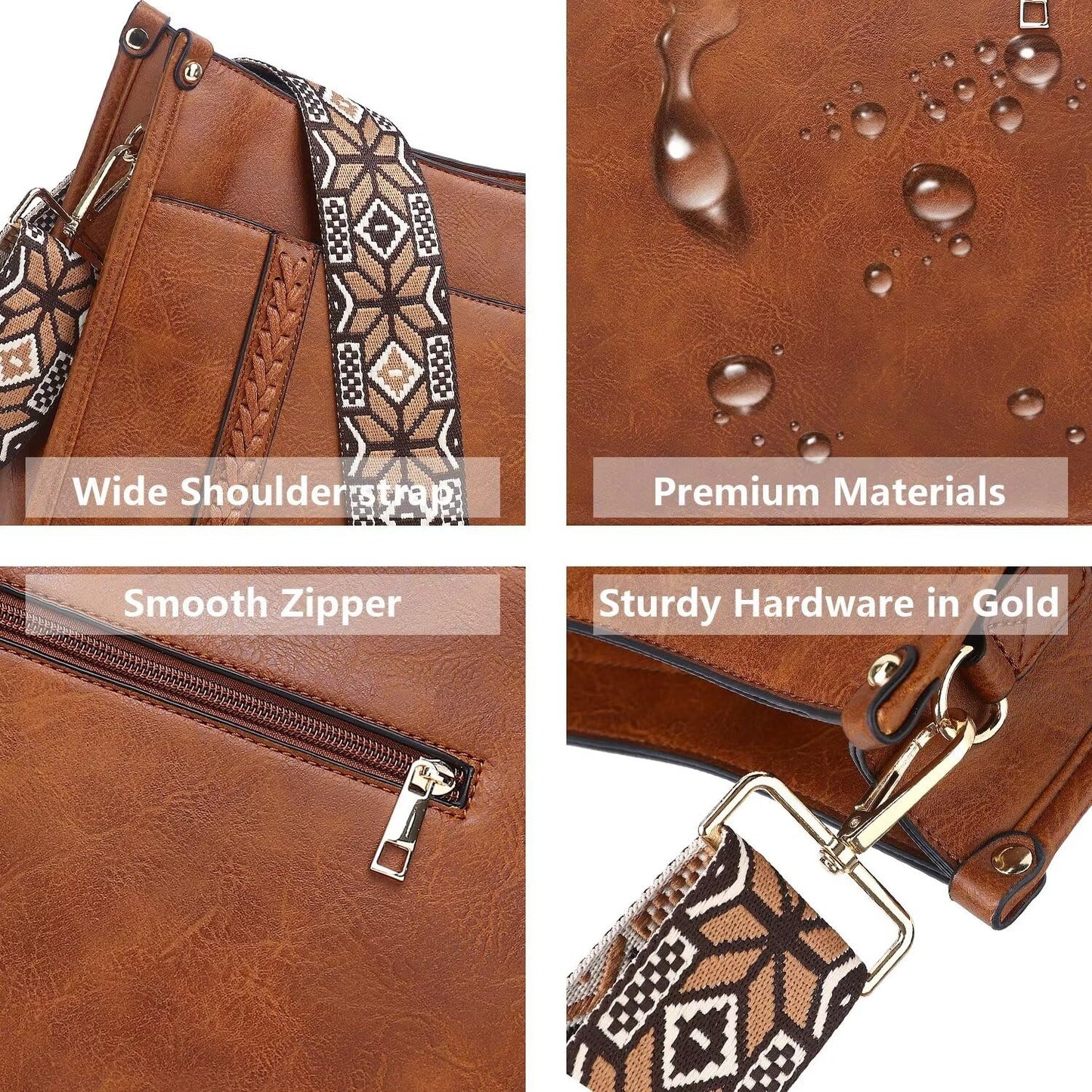 Vegan Leather Crossbody Bags for Women, Crossbody Purse with Guitar Strap Zipped Pockets Handbag