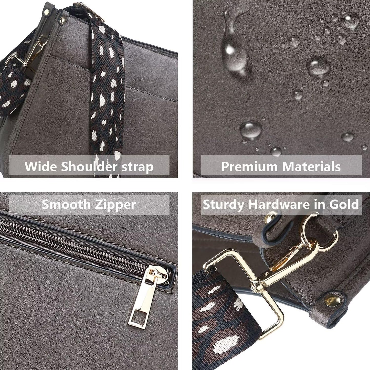 Vegan Leather Crossbody Bags for Women, Crossbody Purse with Guitar Strap Zipped Pockets Handbag