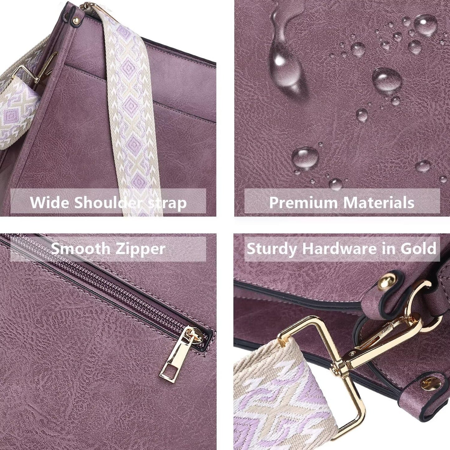 Vegan Leather Crossbody Bags for Women, Crossbody Purse with Guitar Strap Zipped Pockets Handbag