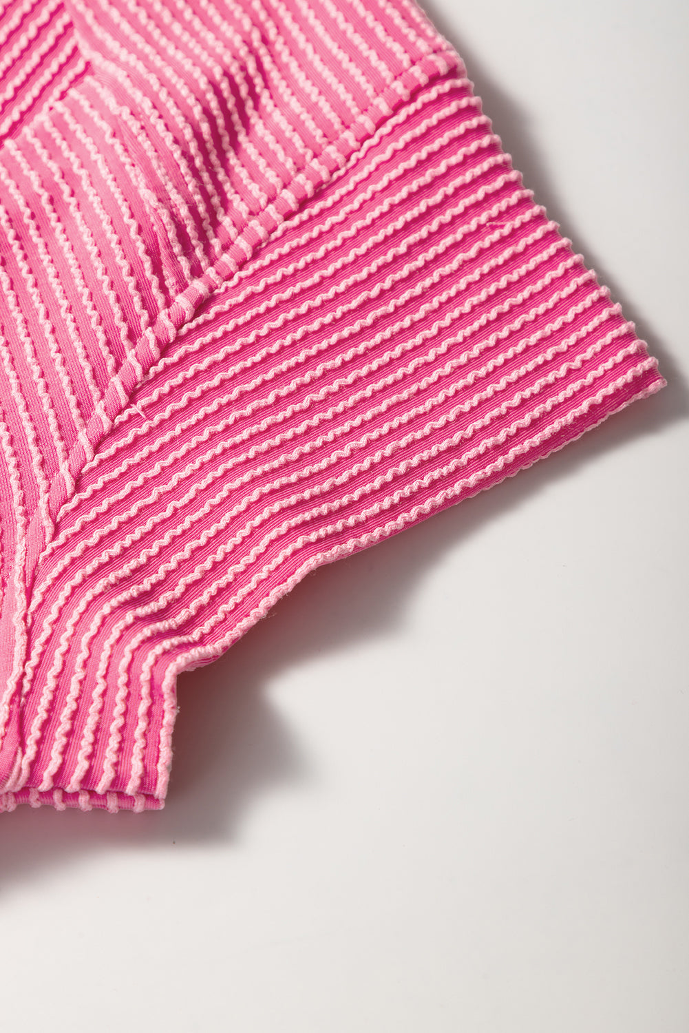 Bright Pink Solid Corded Knit Short Sleeve T Shirt and Wide Leg Pants Set