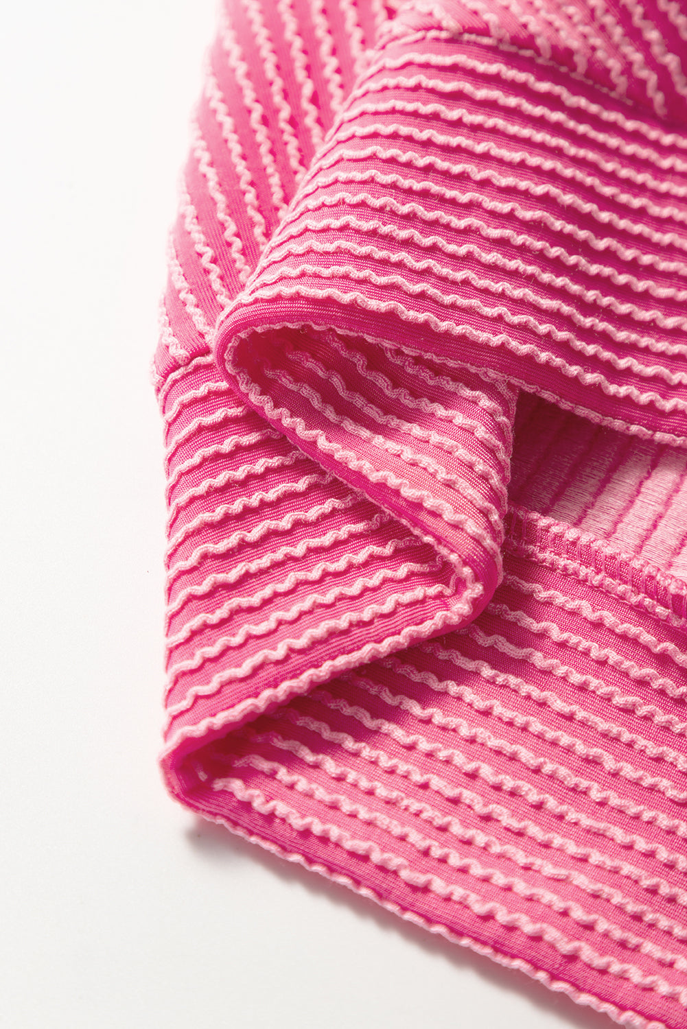 Bright Pink Solid Corded Knit Short Sleeve T Shirt and Wide Leg Pants Set