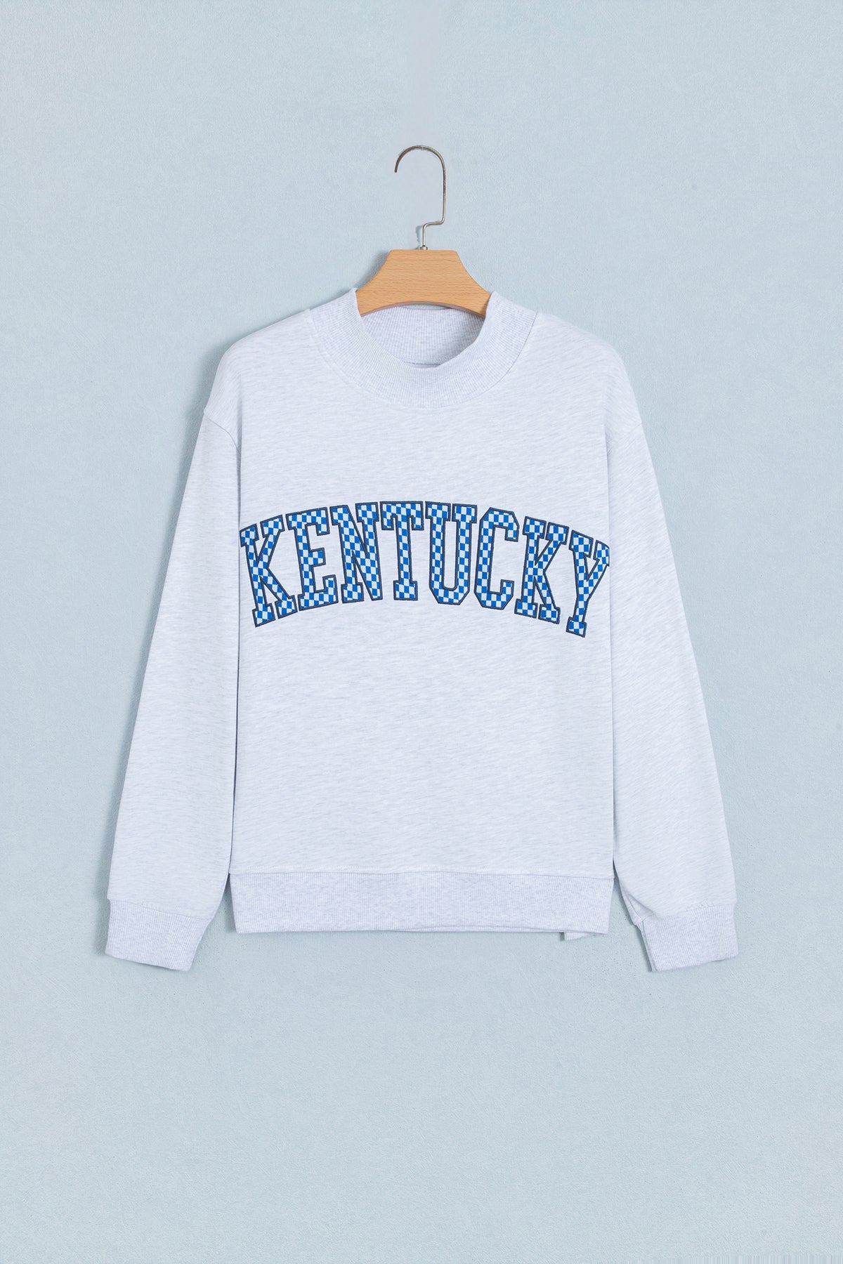 Light Grey High Neck Embroidered Checkered Letter Game Day Sweatshirt