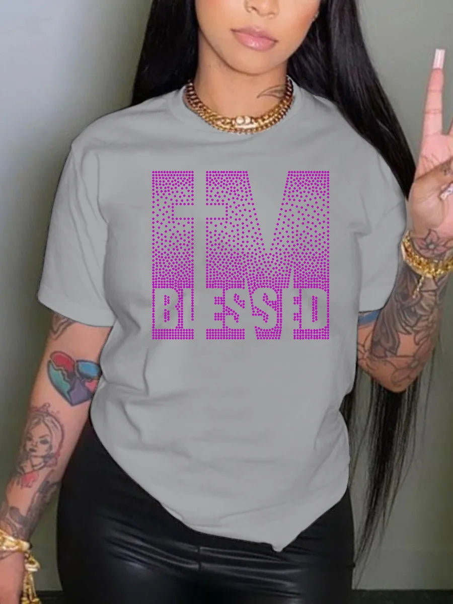 Plus Size Rhinestone Decor T-Shirt: Casual Summer Top