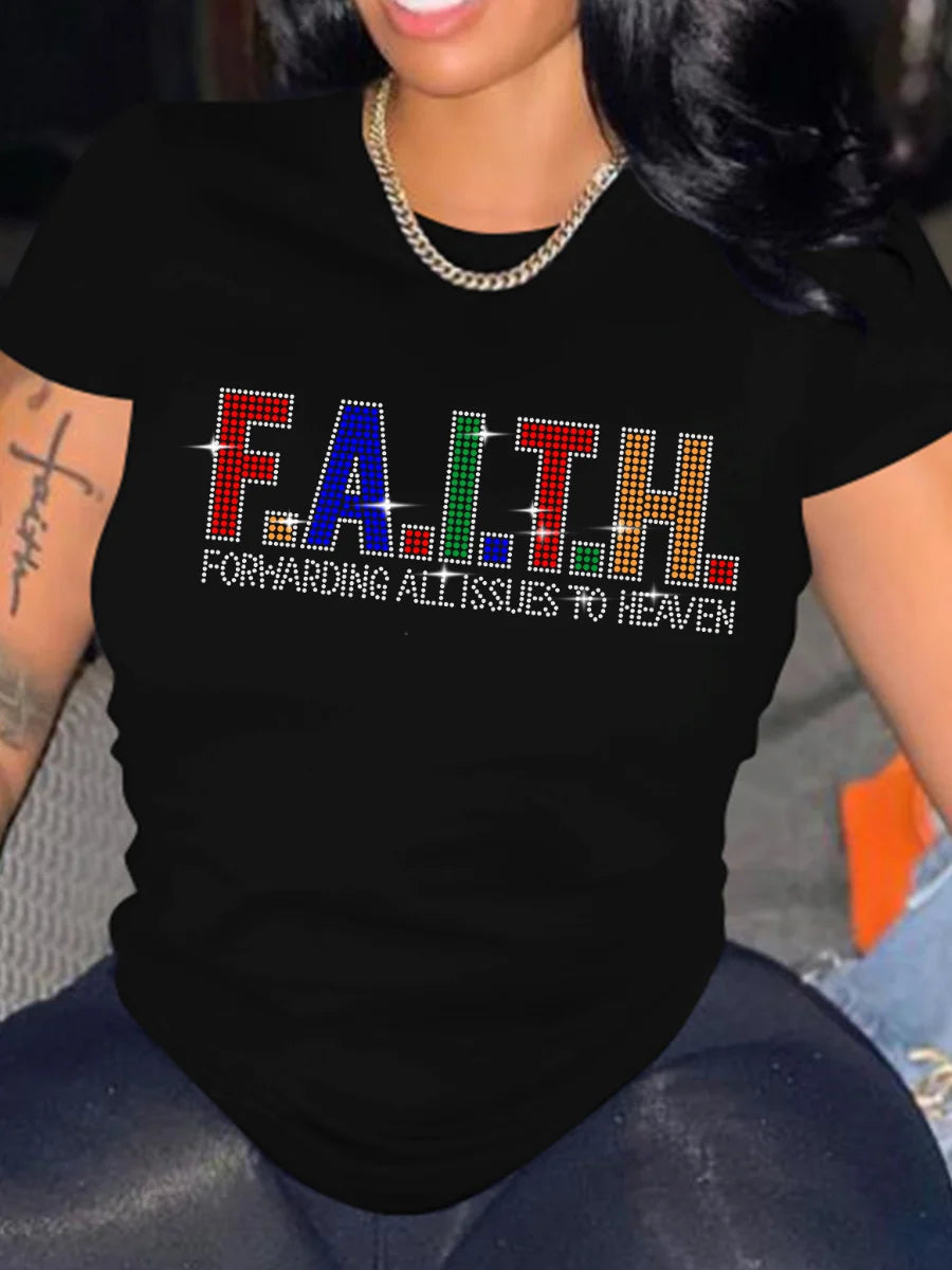 Plus Size Rhinestone Decor T-Shirt: Casual Summer Top
