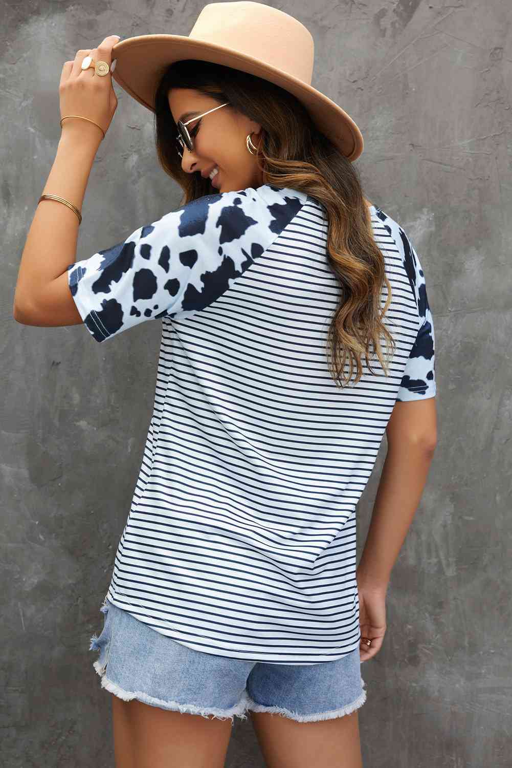 Mixed Print Sequin Pocket T-Shirt