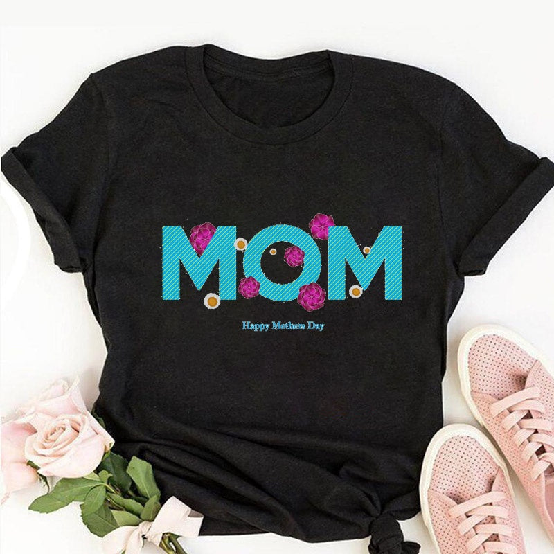 Mother's Day Tee Mama Print Tshirts Women's Plain T-Shirts Women T Shirts