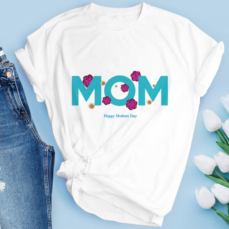 Mother's Day Tee Mama Print Tshirts Women's Plain T-Shirts Women T Shirts