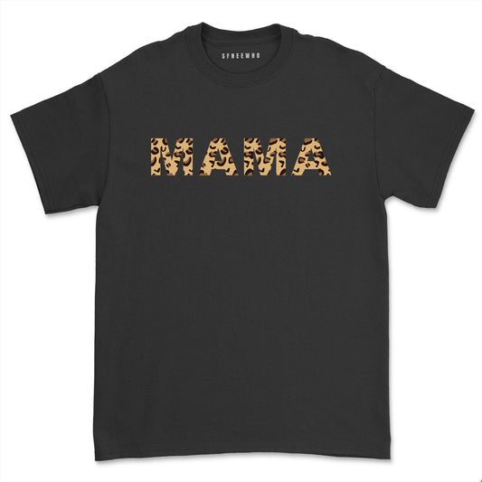 Leopard Print Mama Tee: Short Sleeve Cheetah Mom Graphic Top