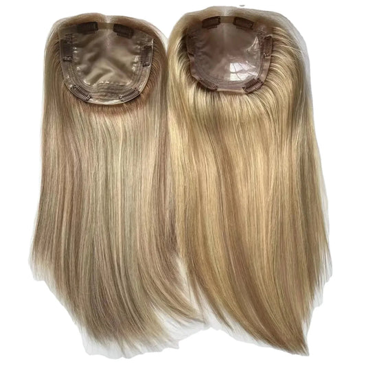 Human Hair Mono Base Topper Hair Piece Balayage Color Kosher Topper